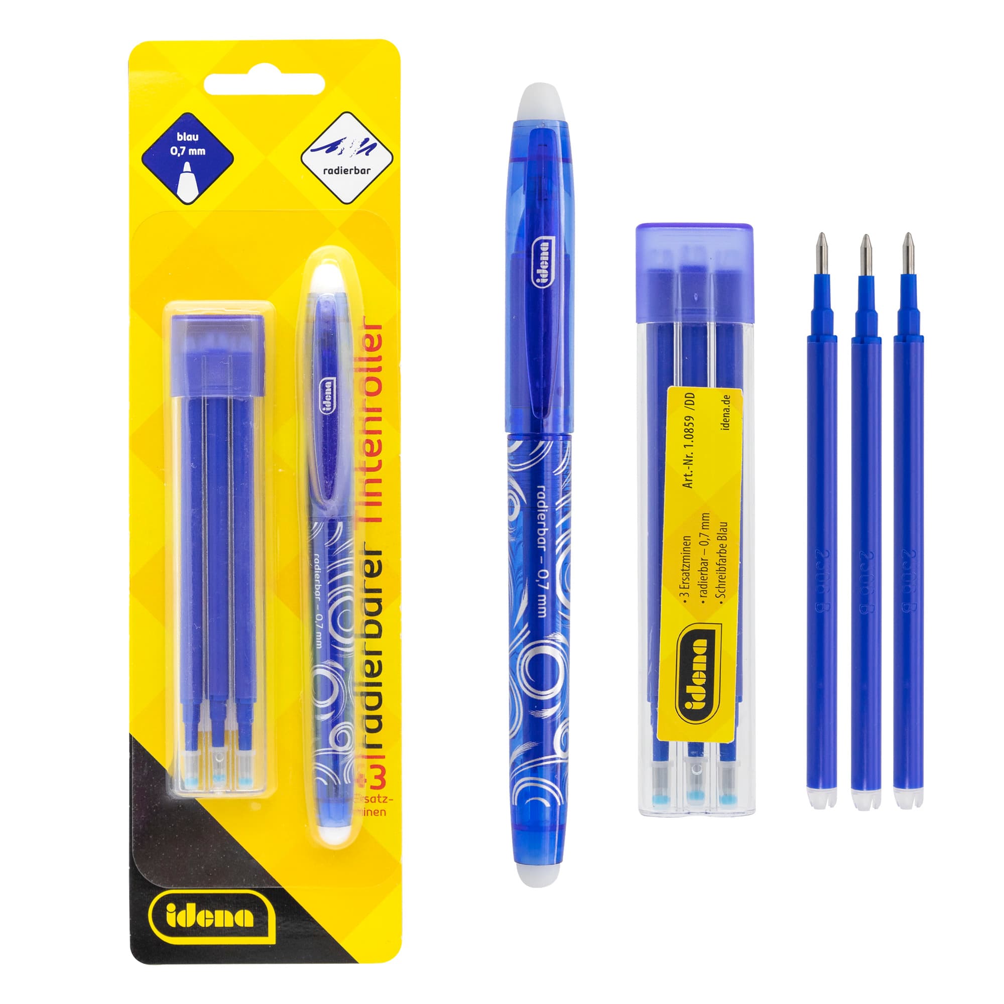 Idena Tintenroller radierbar 3 Minen blau 0,7mm