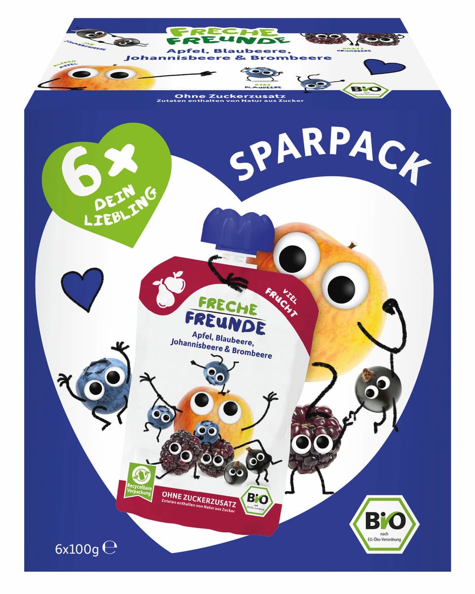 Freche Freunde Bio Quetschie Apfel, Blaubeere, Johannisbeere & Brombeere Sparpack