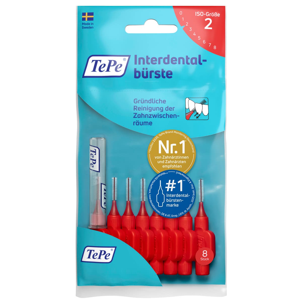 TePe® Interdentalbürste Rot, ISO-Größe 2, 0,5 mm, 8 Stk.
