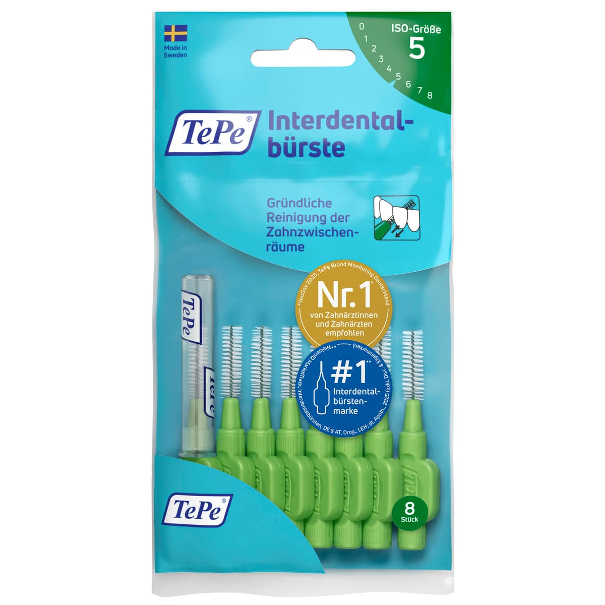 TePe® Interdentalbürste Grün, ISO-Größe 5, 0,8 mm, 8 Stk.