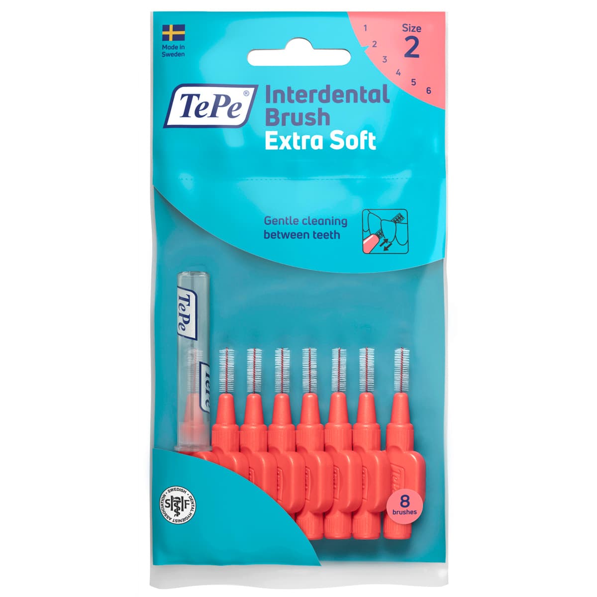 TePe® Interdentalbürste Extra Soft Rot, ISO-Größe 2, 0,5 mm, 8 Stk.
