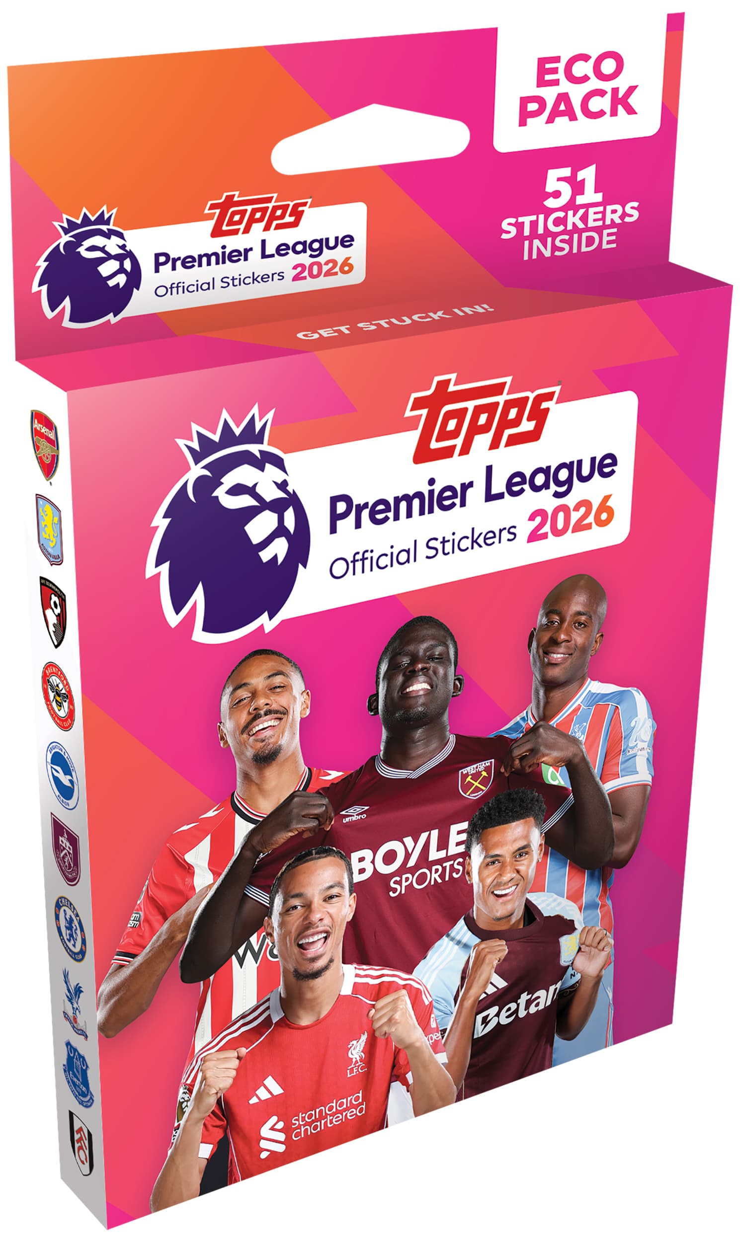 Topps - Premier League Sticker 2025/2026 Eco Pack – 8 Tüten + Bonuspack mit seltenem Glitzersticker (51 Sticker)