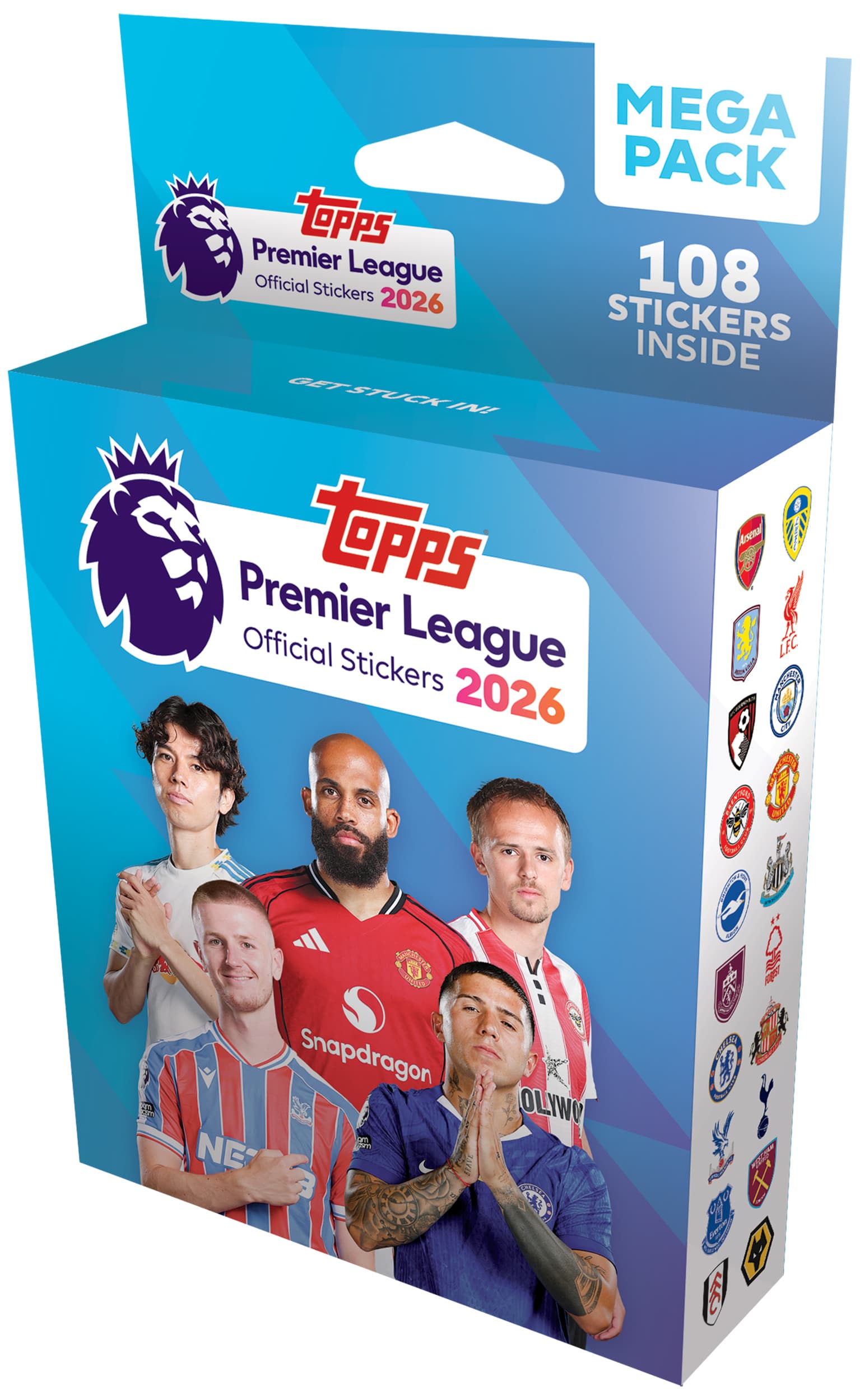 Topps - Premier League Sticker 2025/2026 Mega Pack – 18 Tüten mit 108 Stickern – Offizielle PL Stickerkollektion