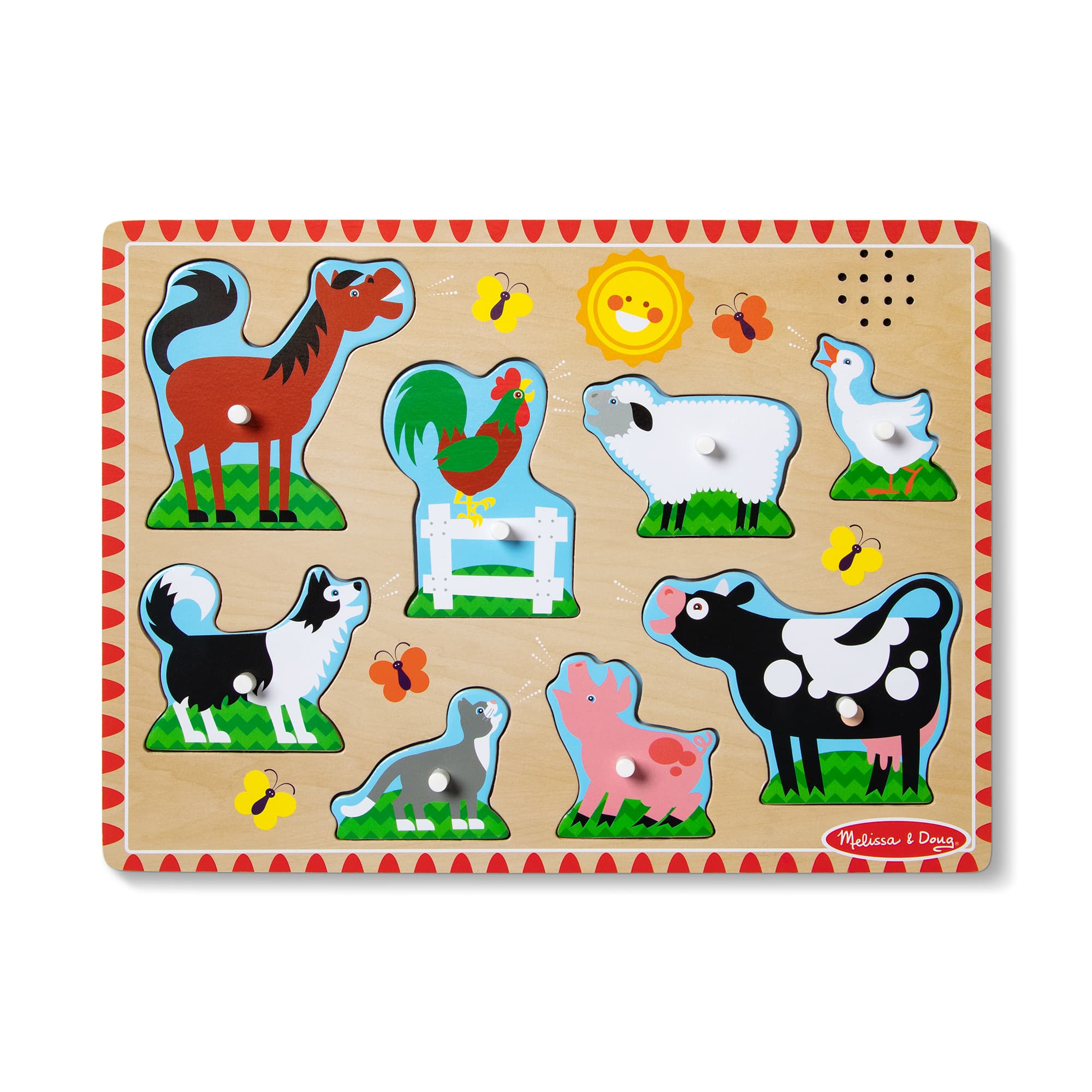 Melissa & Doug Sound-Puzzle Bauernhoftiere aus Holz mit Tiergeräuschen, 8 Teile, Lernspiel ab 2 Jahren