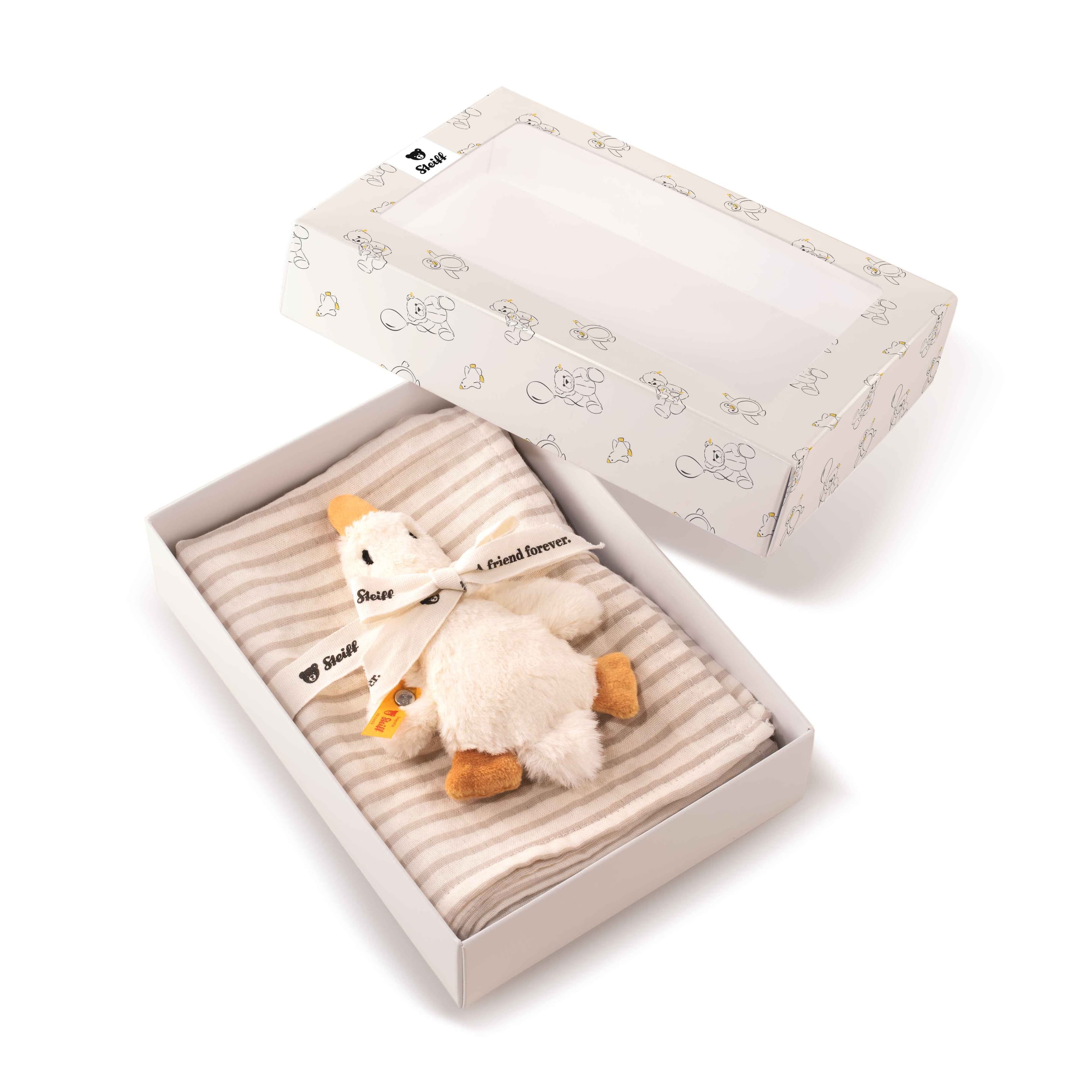 Steiff Geschenkset Gilda Gans Greifling mit Rassel und Spucktuch 2-teilig