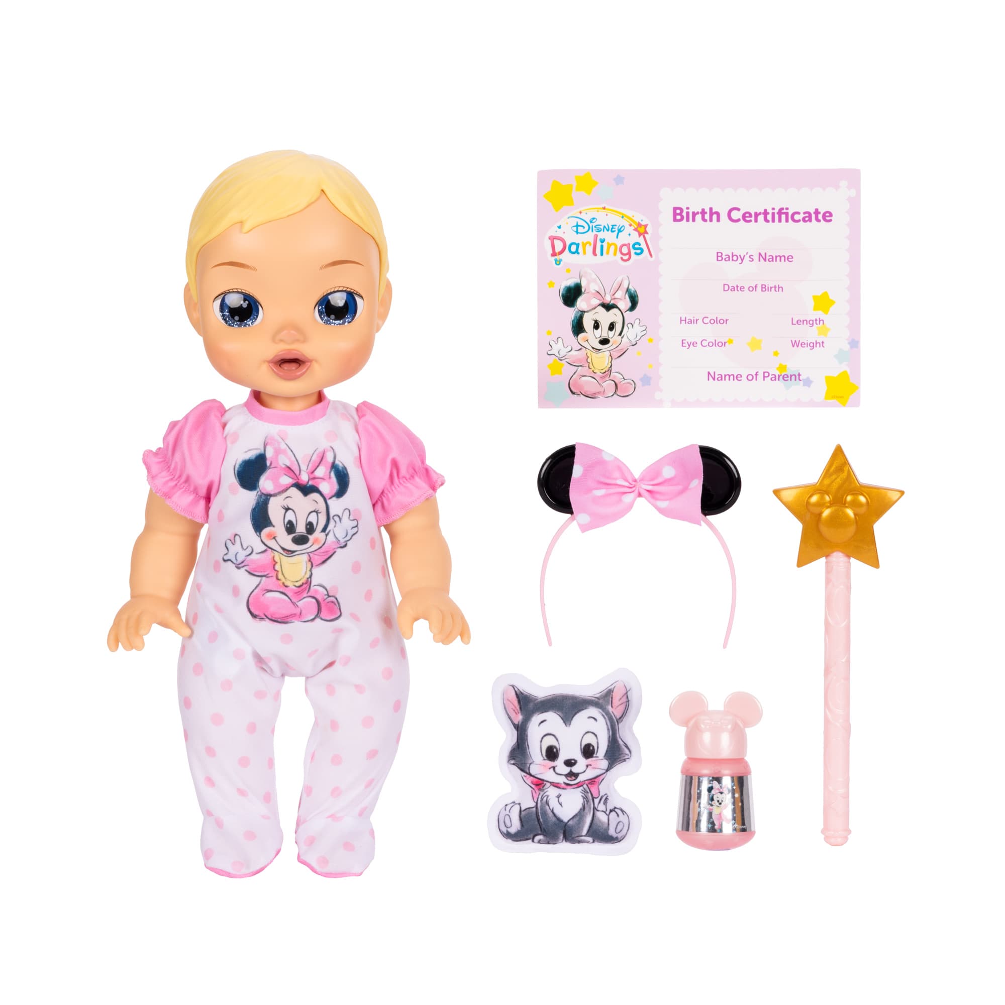 Jakks Pacific - Disney Darlings Deluxe Minnie Mouse Babypuppe mit Light & Sound, 33 cm