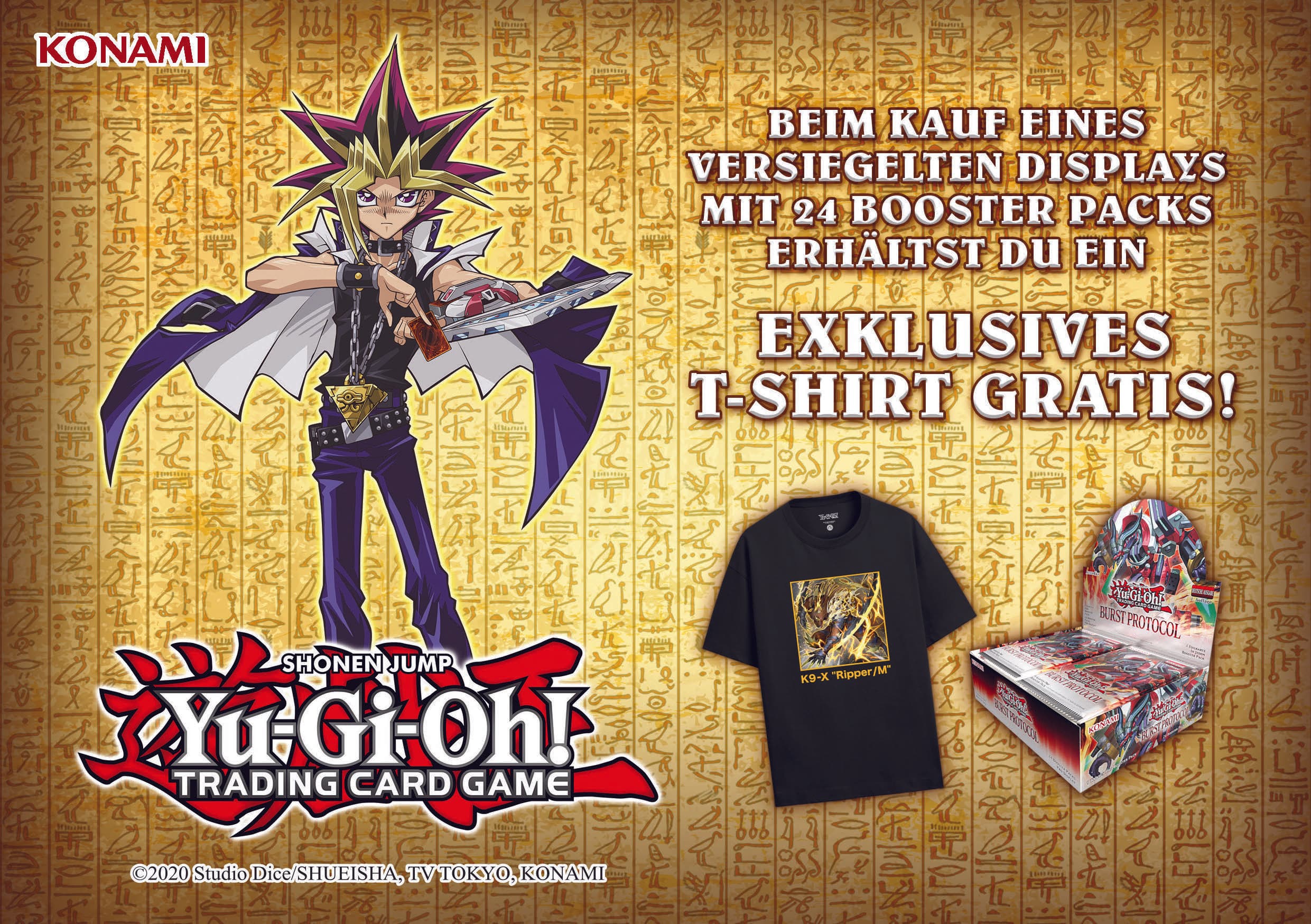 Yu-Gi-Oh Sammelkartenspiel - Burst Protocol Booster Display (24 Packs) + GRATIS T‑Shirt – Trading Card Game