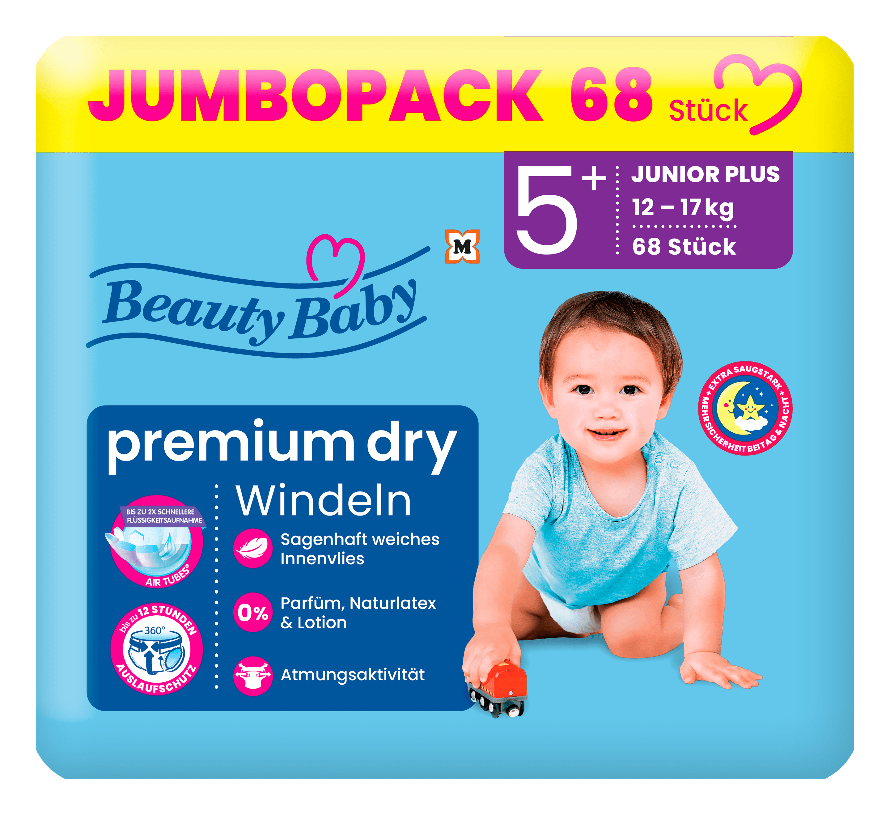 Beauty Baby Premium Dry Windeln Größe 5+ Junior+ 12-17 kg