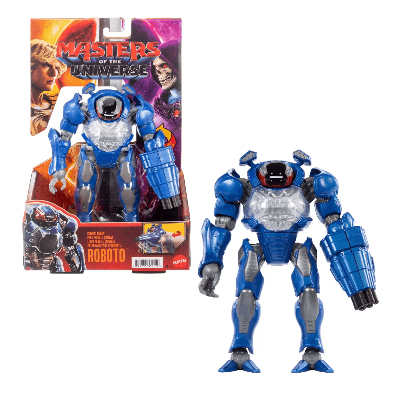 Masters of the Universe Roboto Figur 14 cm – Combat Ready, Twist & Release Quick Draw mit Blaster