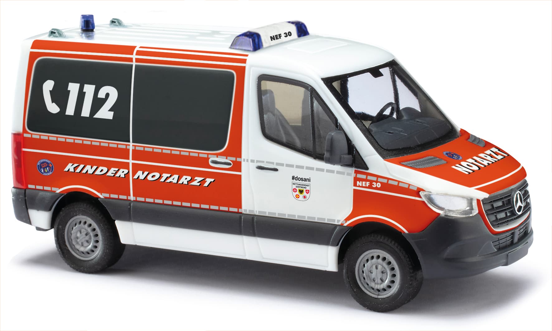 Busch 53465 MB Sprinter Kinder-NEF Rettungsdienst Dortmund H0 1:87