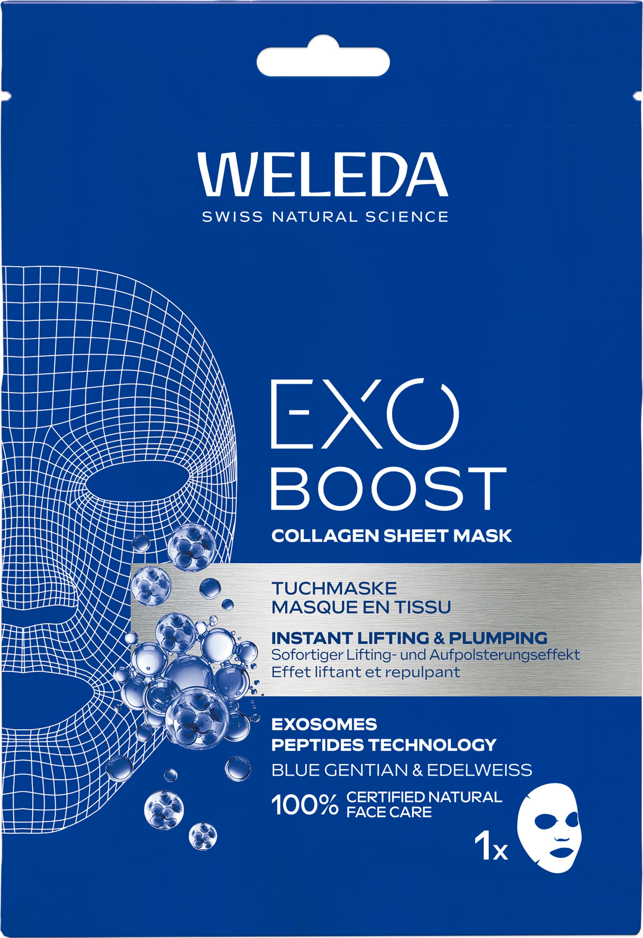 WELEDA Exo Boost Collagen Tuchmaske Blauer Enzian