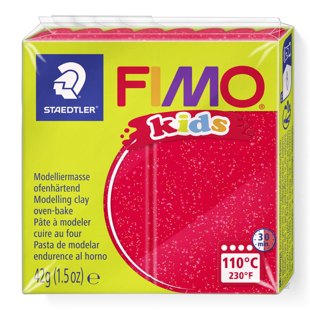 FIMO kids ofenhärtende Modelliermasse Normalblöcke 42g55x55x10mm Farbe rot glitter