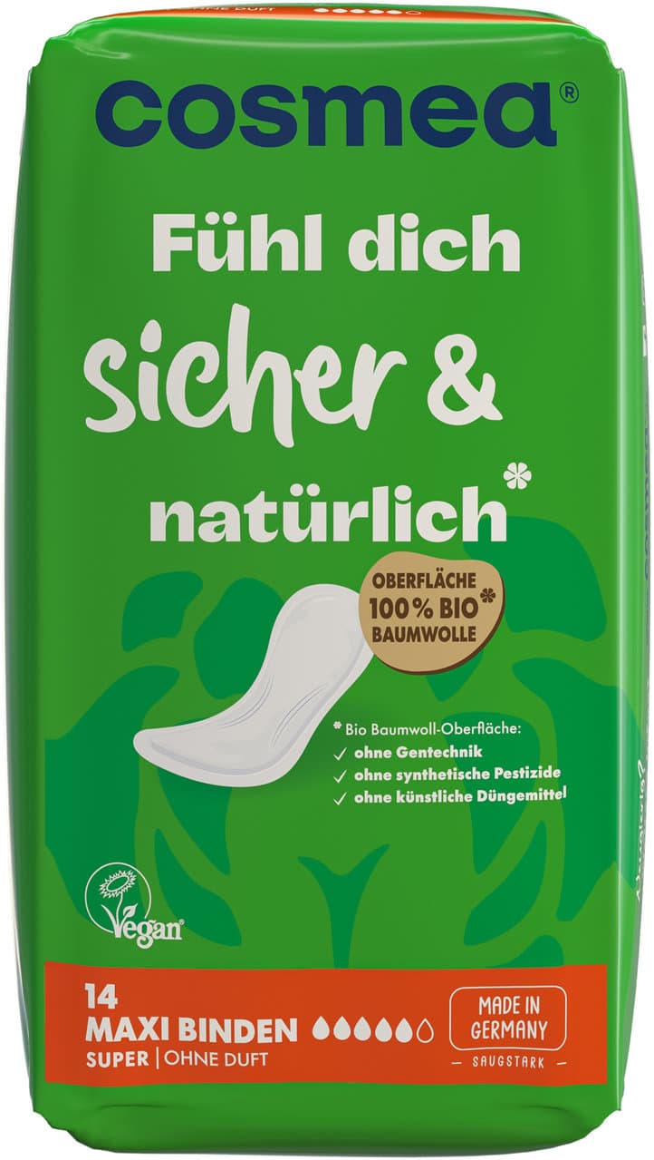 Cosmea® Comfort BIO Maxi Binden, VEGAN, Super ohne Duft, 14 Stück