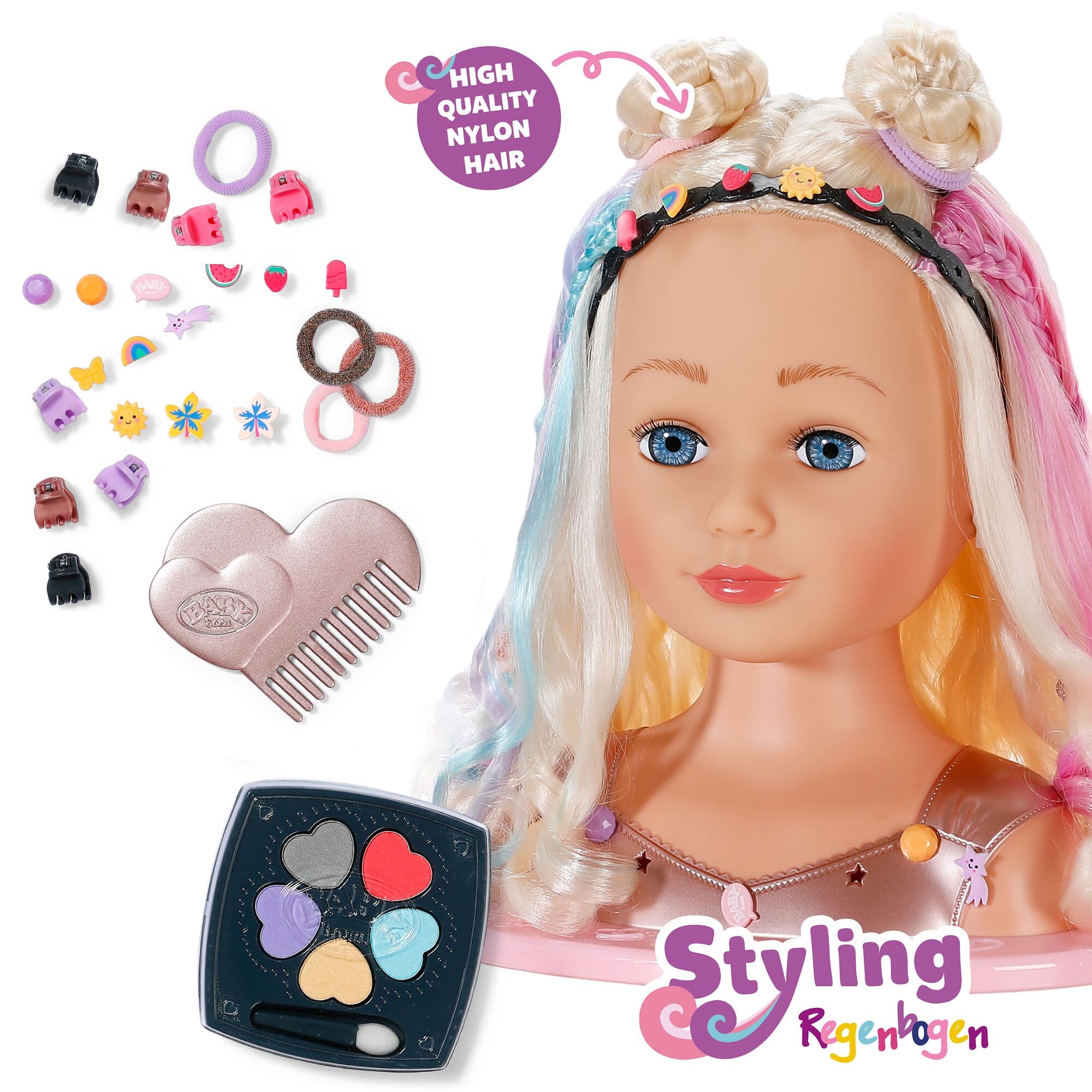 BABY born Stylingkopf Regenbogen 27 cm mit Zubehör & Make-up