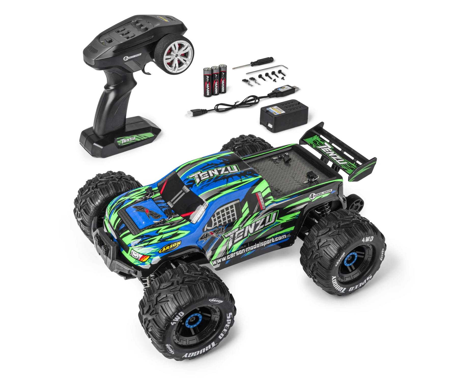Carson Tenzu 1:16 2,4 GHz RC Offroad Auto 4WD 30 km/h mit LED-Beleuchtung, 100% RTR