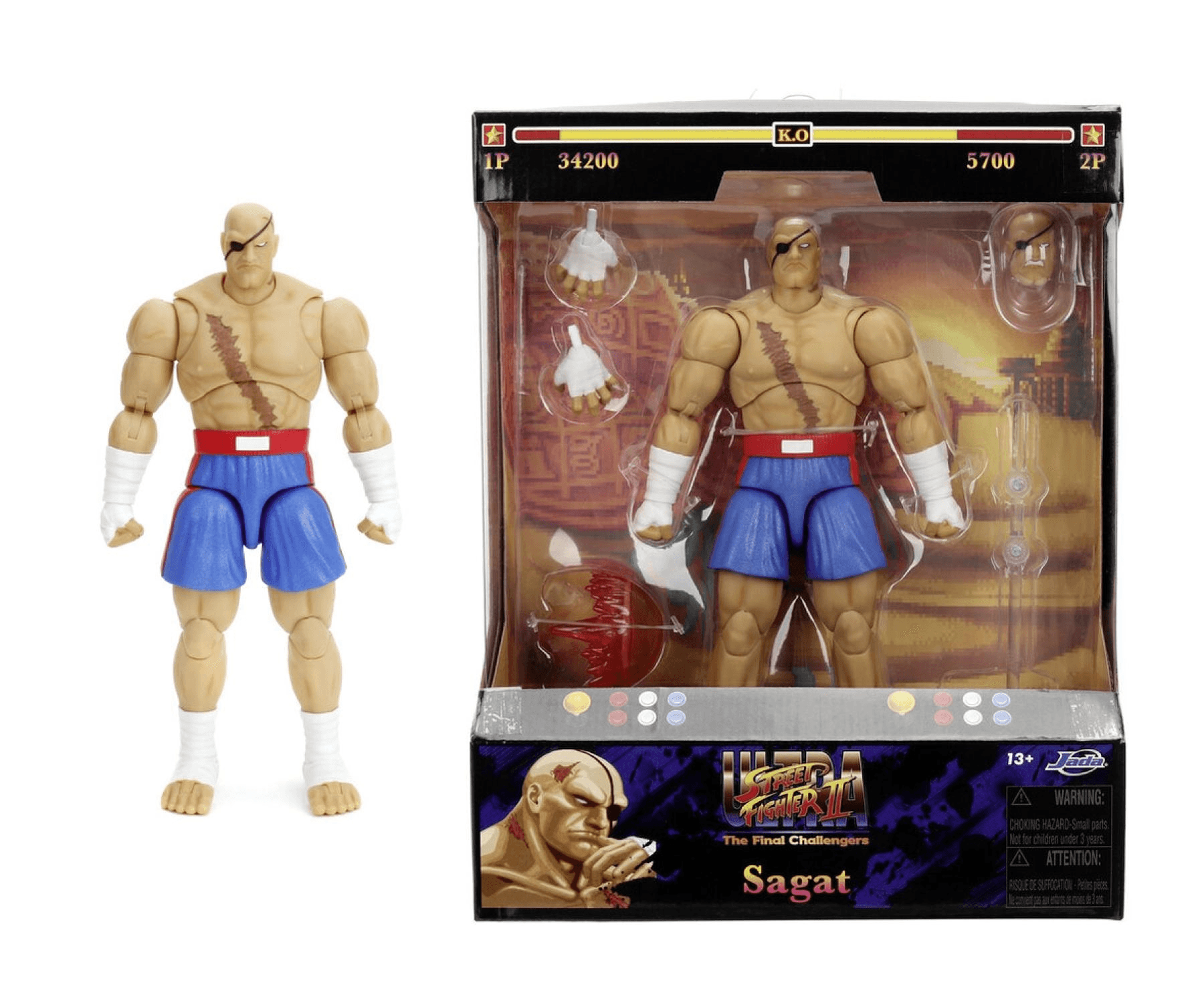 Jada - Street Fighter II Sagat 7,5 Zoll Actionfigur – Sammelfigur