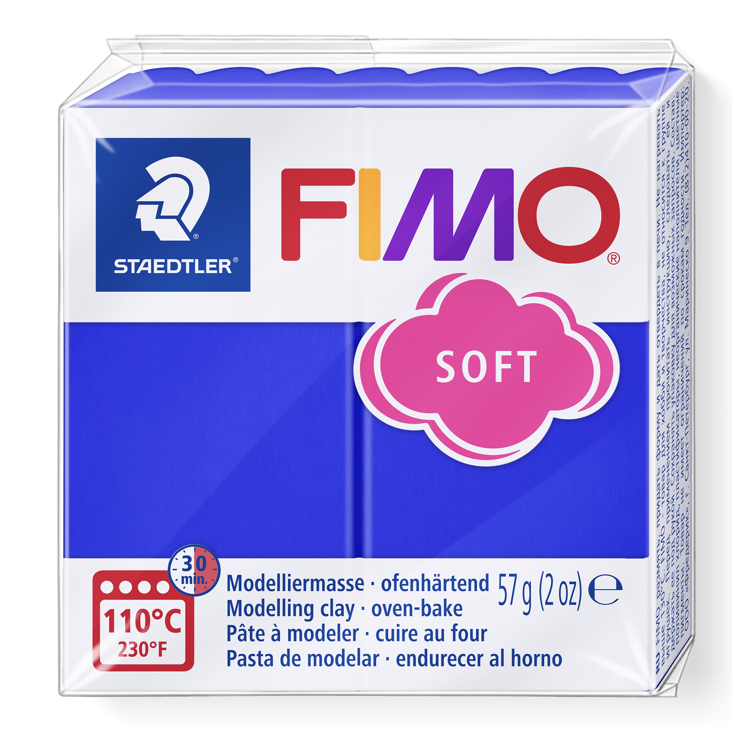 FIMO soft ofenhärtende Modelliermasse, Normalblock, 57g, 55x55x15mm, Farbe brilliantblau