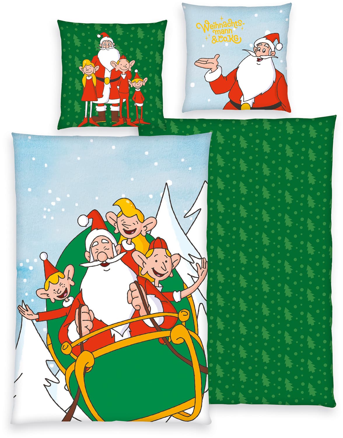 Weihnachtsmann & Co.KG Kinderbettwäsche 80x80cm, 135x200cm