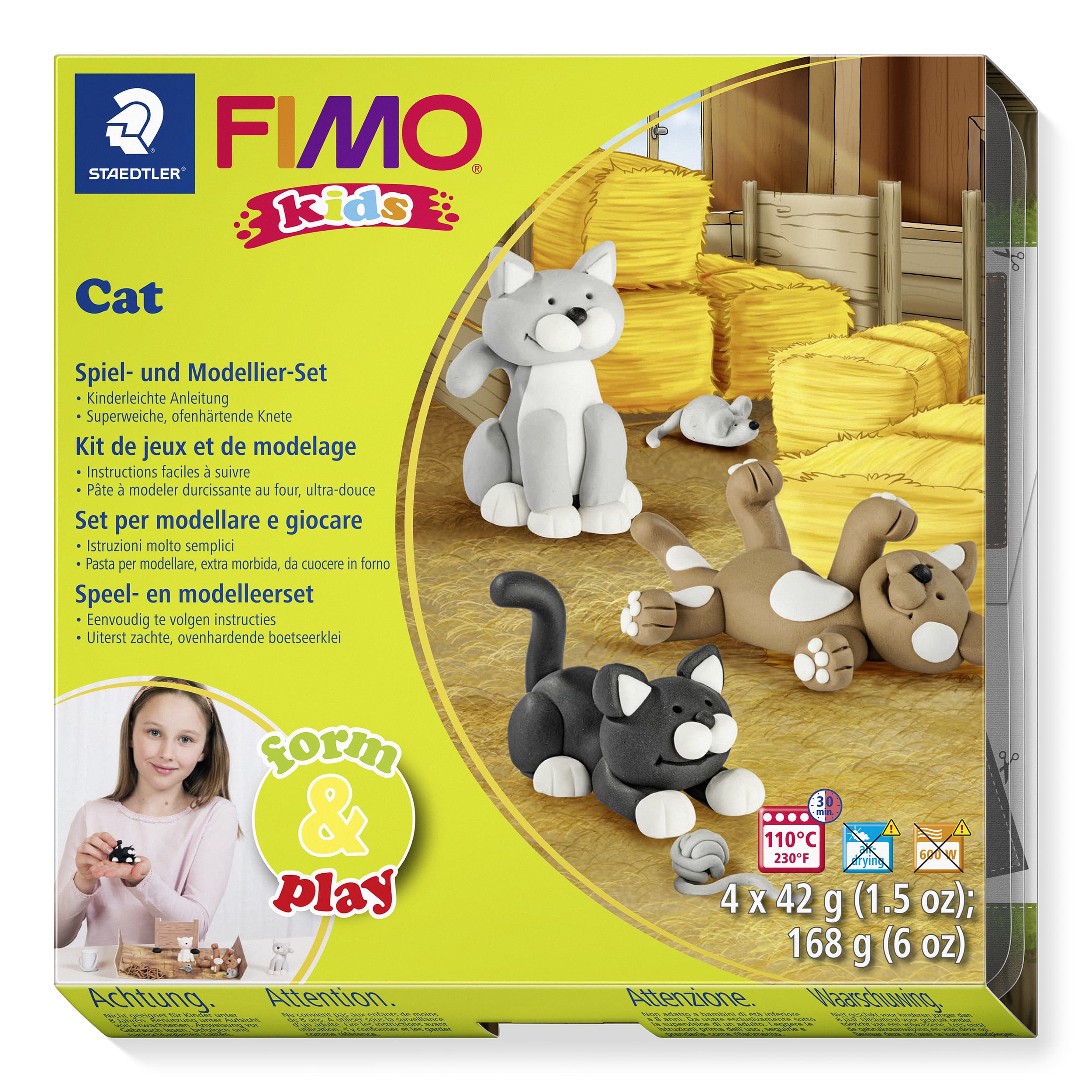FIMO kids ofenhärtende Modelliermasse Form & Play Set Spielthema: "Katzen"