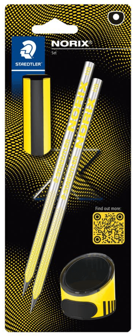 STAEDTLER Norix Blisterpackung mit 2 Bleistiften, Spitzdose, Radierer Farbkombination gelb/schwarz