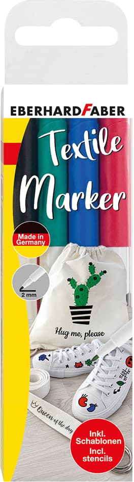 Rotuladores textiles EBERHARD FABER con plantilla, juego de 4
