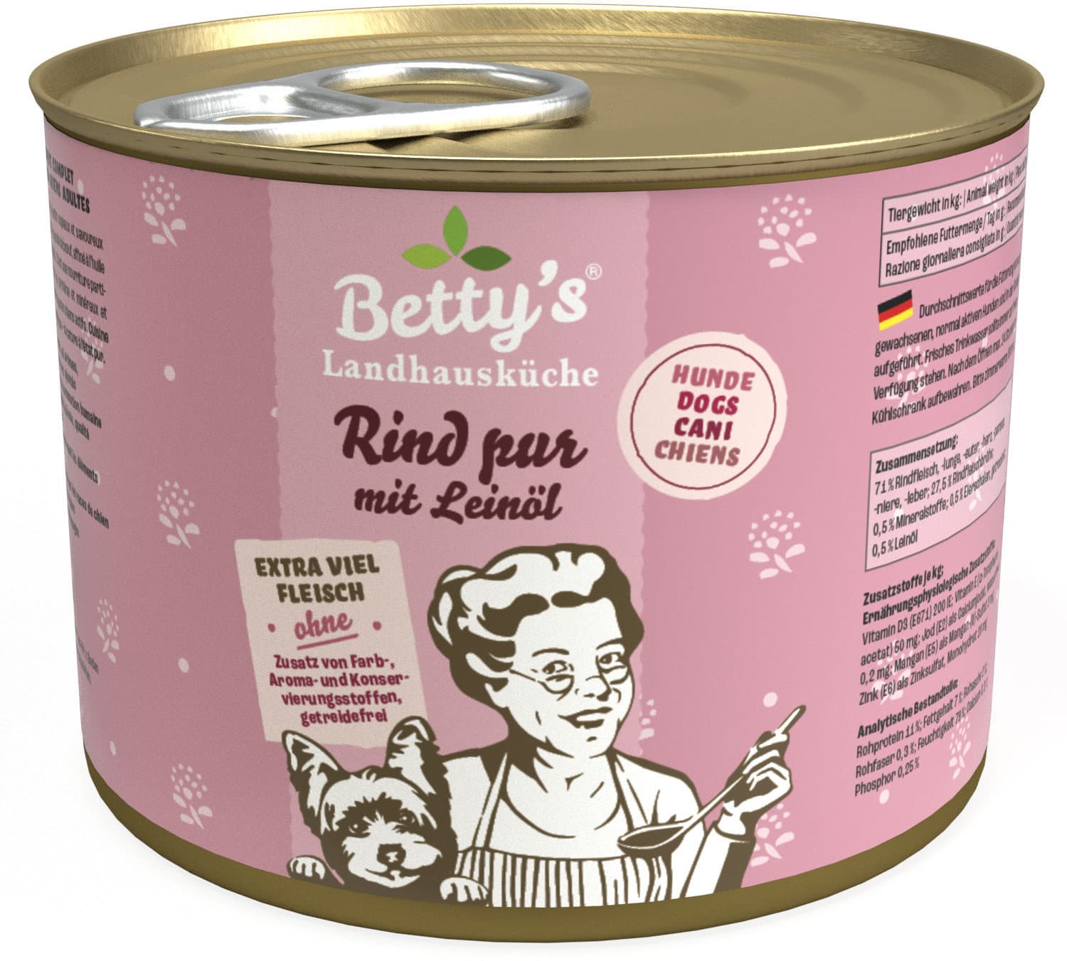 Betty's Landhausküche Hundenassfutter Rind pur mit Leinöl