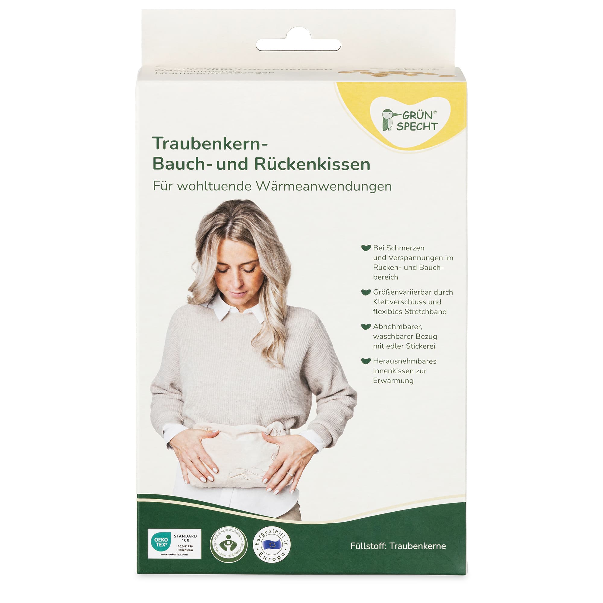 Grünspecht Traubenkern-Bauch-/Rückenkissen