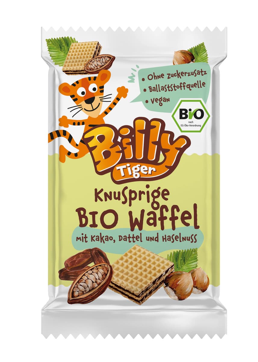 Billy Tiger BIO Knusprige Waffel mit Kakao, Dattel & Haselnuss