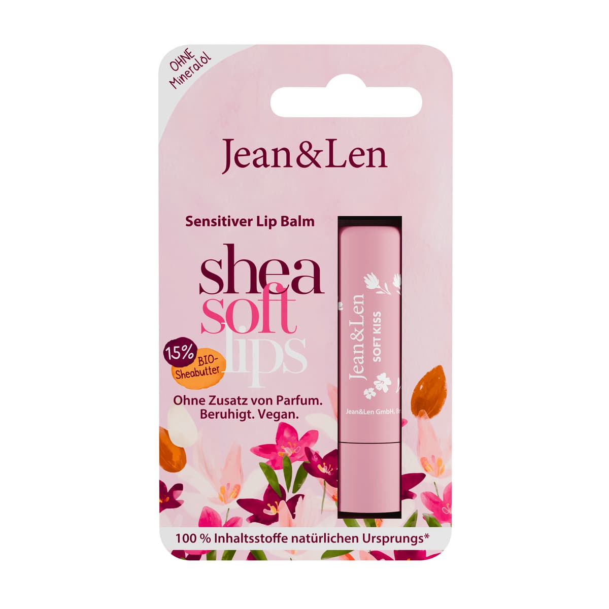 JEAN&LEN SHEA SOFT LIPS Für Sensibelchen. Wertvolle Bio-Sheabutter küsst geschmeidiges Bio-Mandelöl. Sensitive Pflege, die