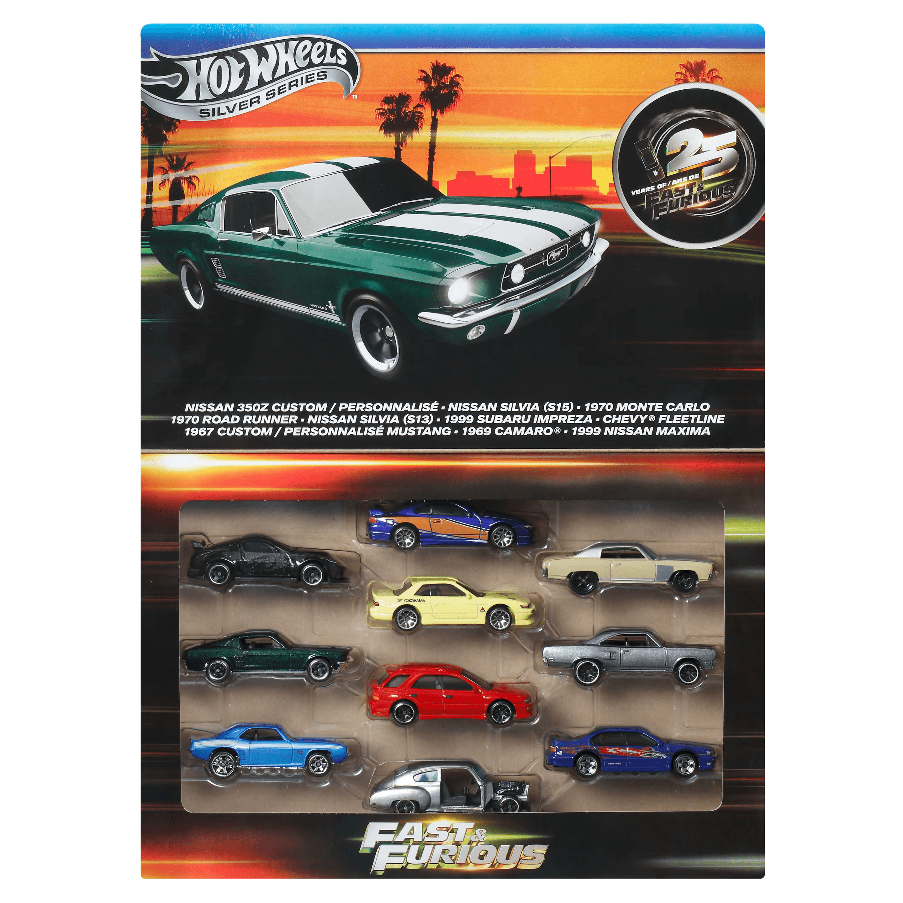 Hot Wheels Fast & Furious Silver Series 10er Geschenkset mit 10 Die-Cast Fahrzeugen 1:64