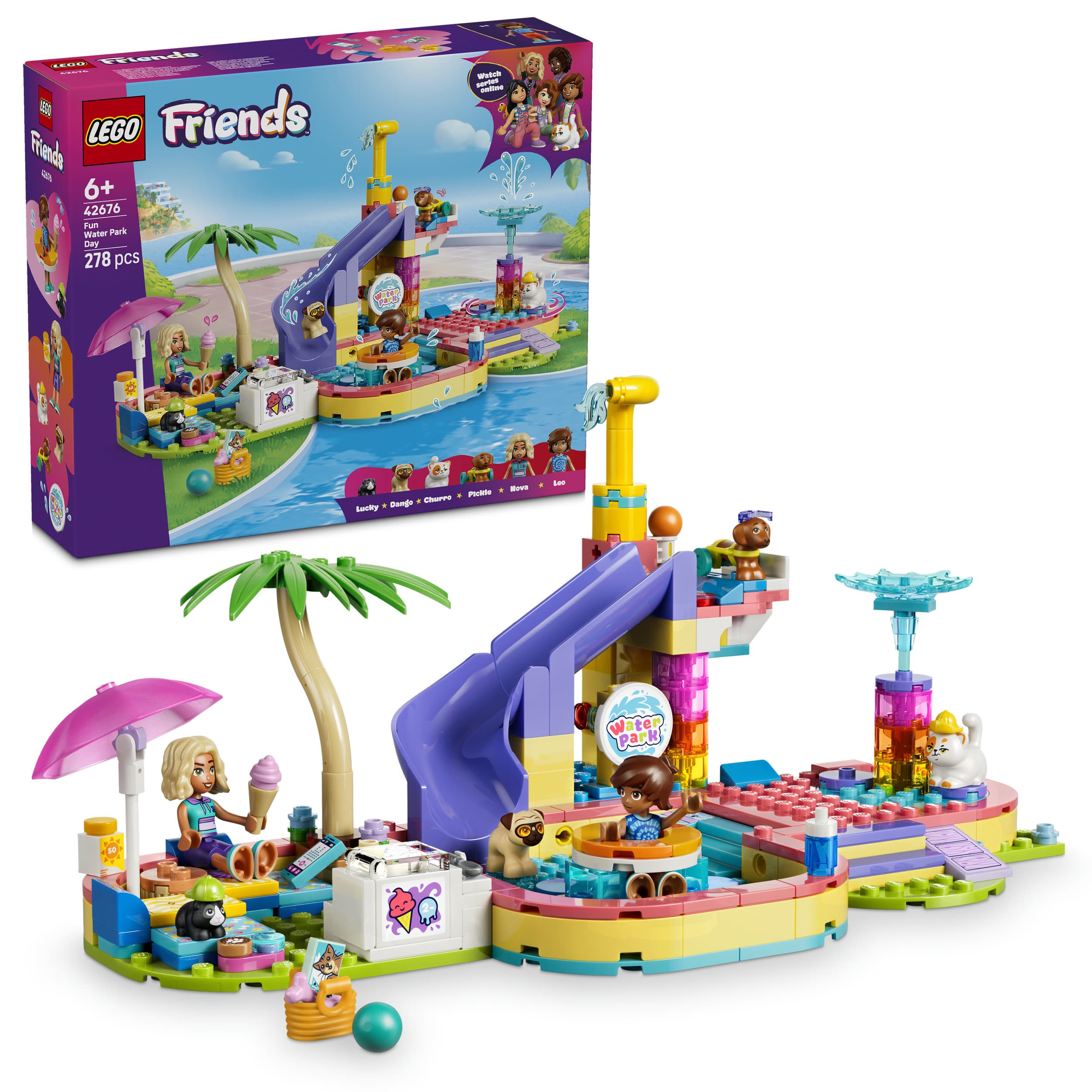 LEGO Friends 42676 Lustiger Tag im Wasserpark, Bauset mit 2 Spielfiguren und 4 Spielzeugtieren