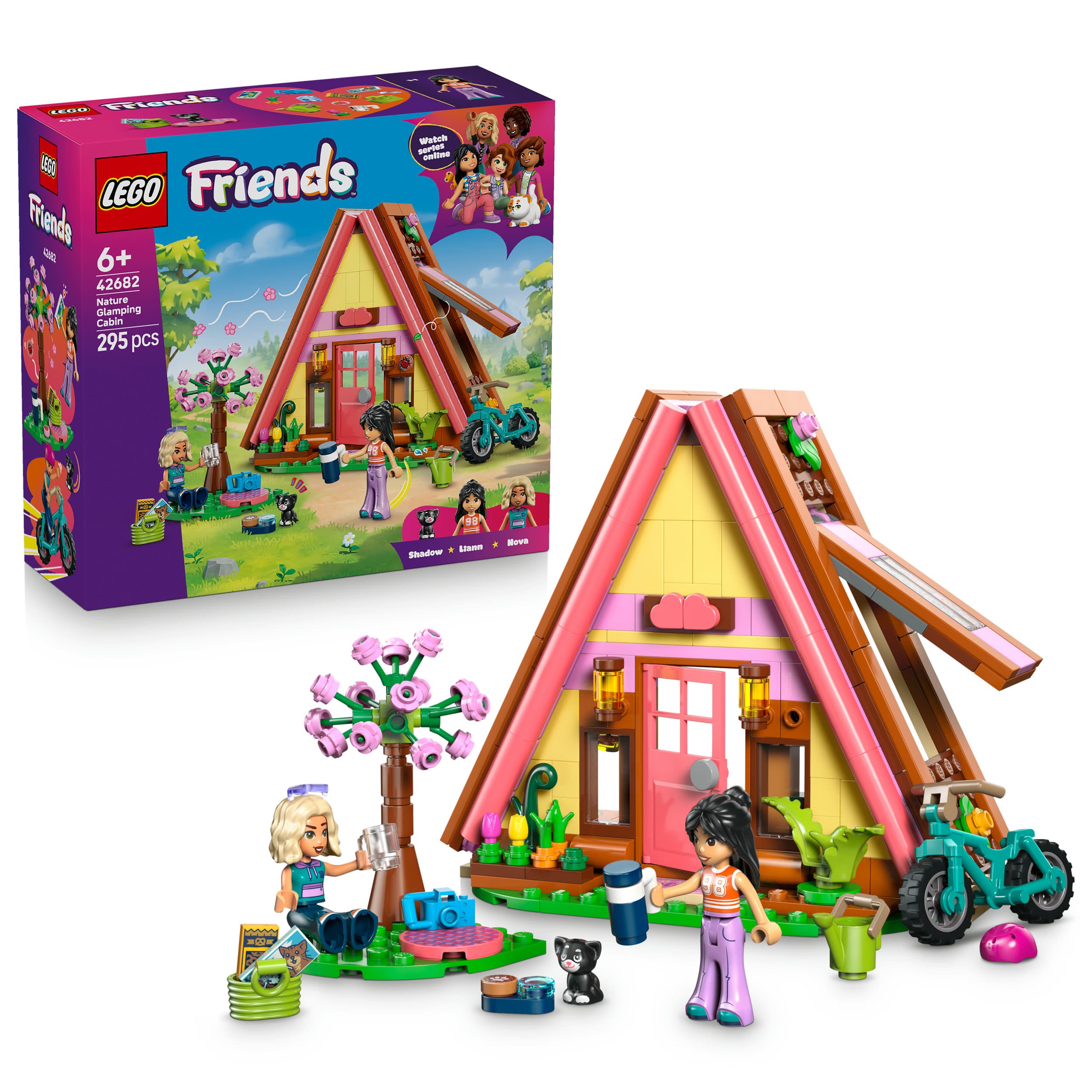 LEGO Friends 42682 Glampinghütte in freier Natur, Bau- und Spielset mit 2 Spielfiguren und einem Spielzeugkätzchen