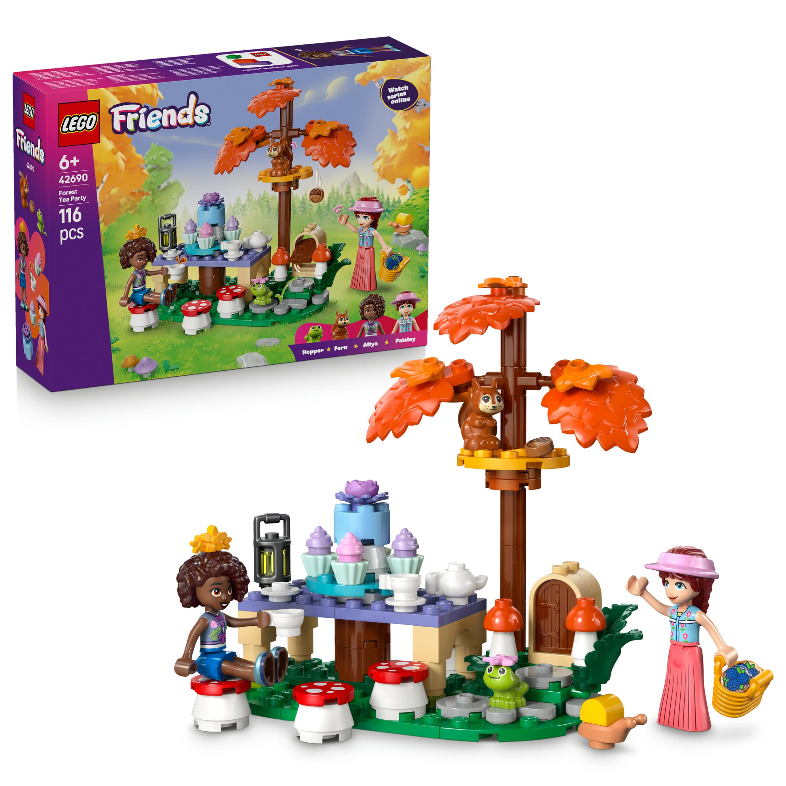 LEGO Friends 42690 Teeparty im Wald, Bauset mit 2 Spielfiguren, Frosch und Eichhörnchen