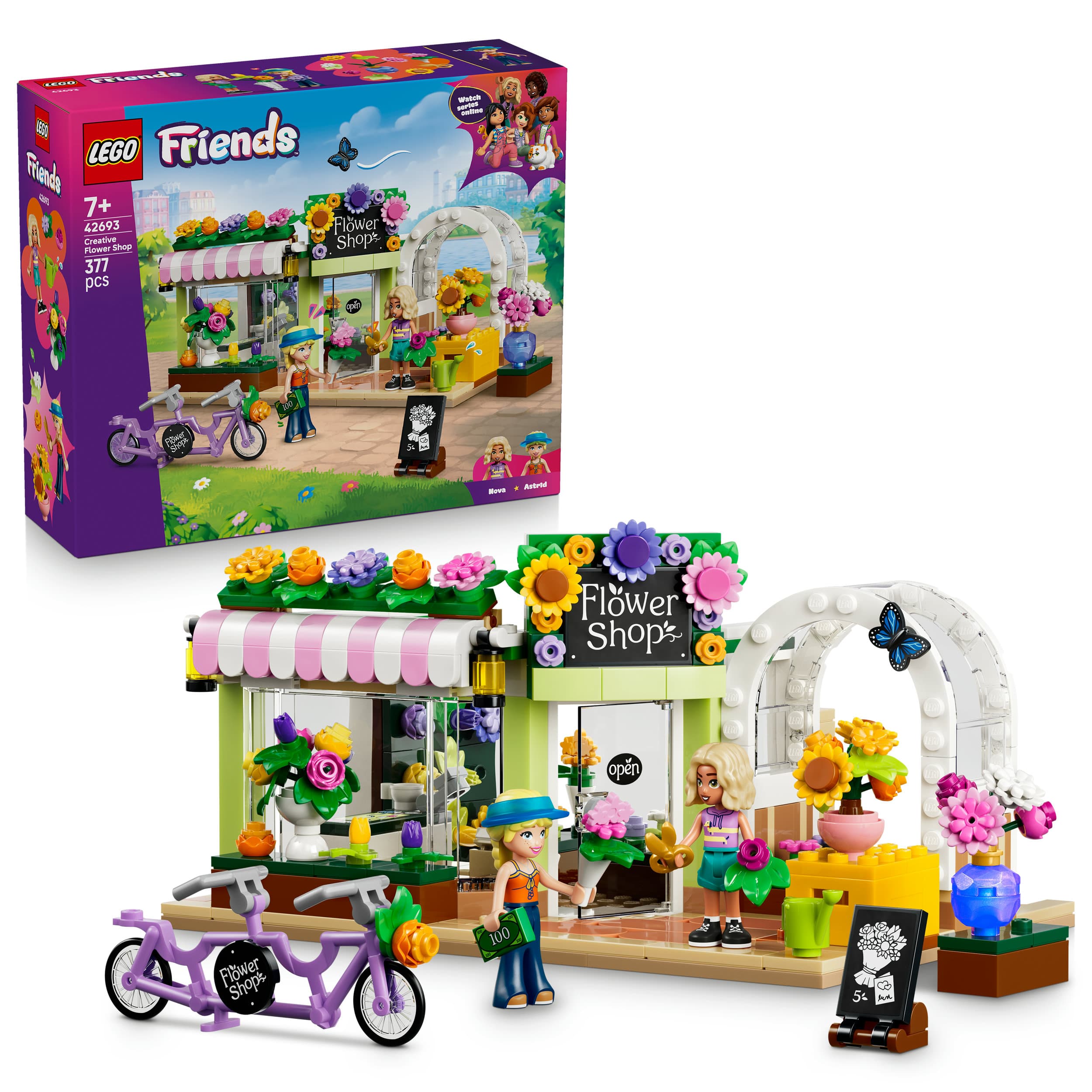 LEGO Friends 42693 Kreativer Blumenladen, Bauset mit 2 Spielfiguren und Zubehör