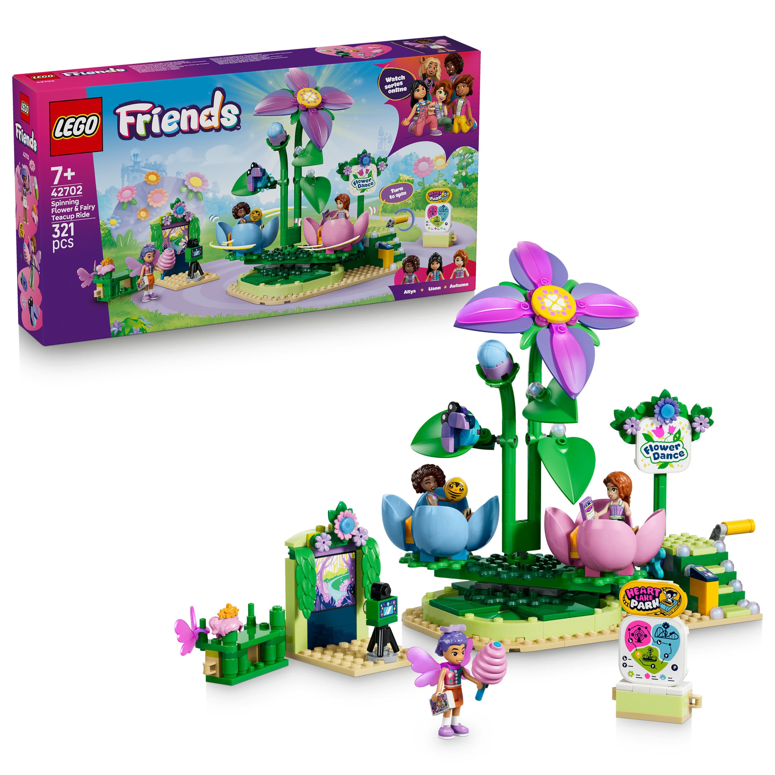 LEGO Friends 42702 Feentassen-Karussell mit Blumendeko, Bauspielzeug für Mädchen und Jungen ab 7 Jahren