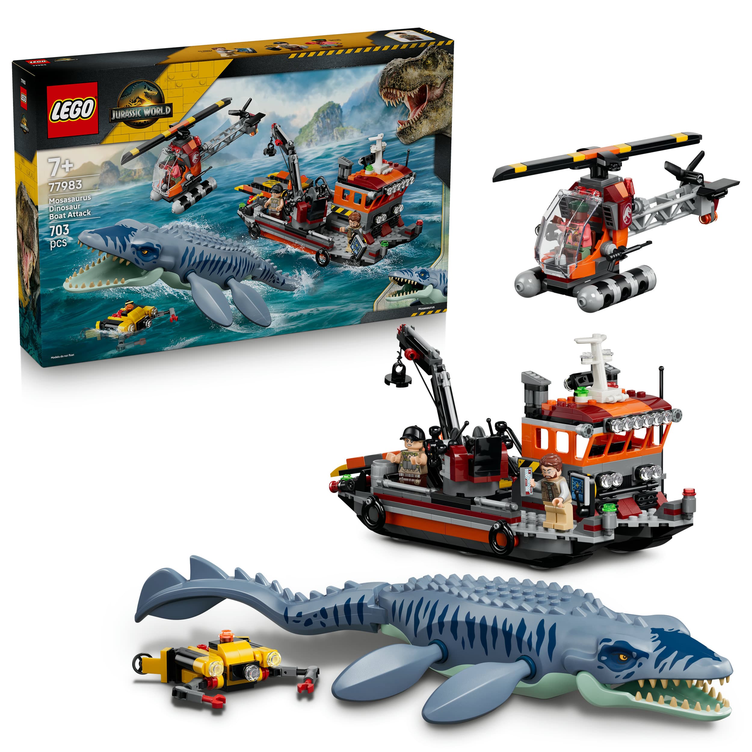 LEGO Jurassic World 77983 Mosasaurier-Angriff auf das Boot, Bauspielzeug für Kinder ab 7 Jahren