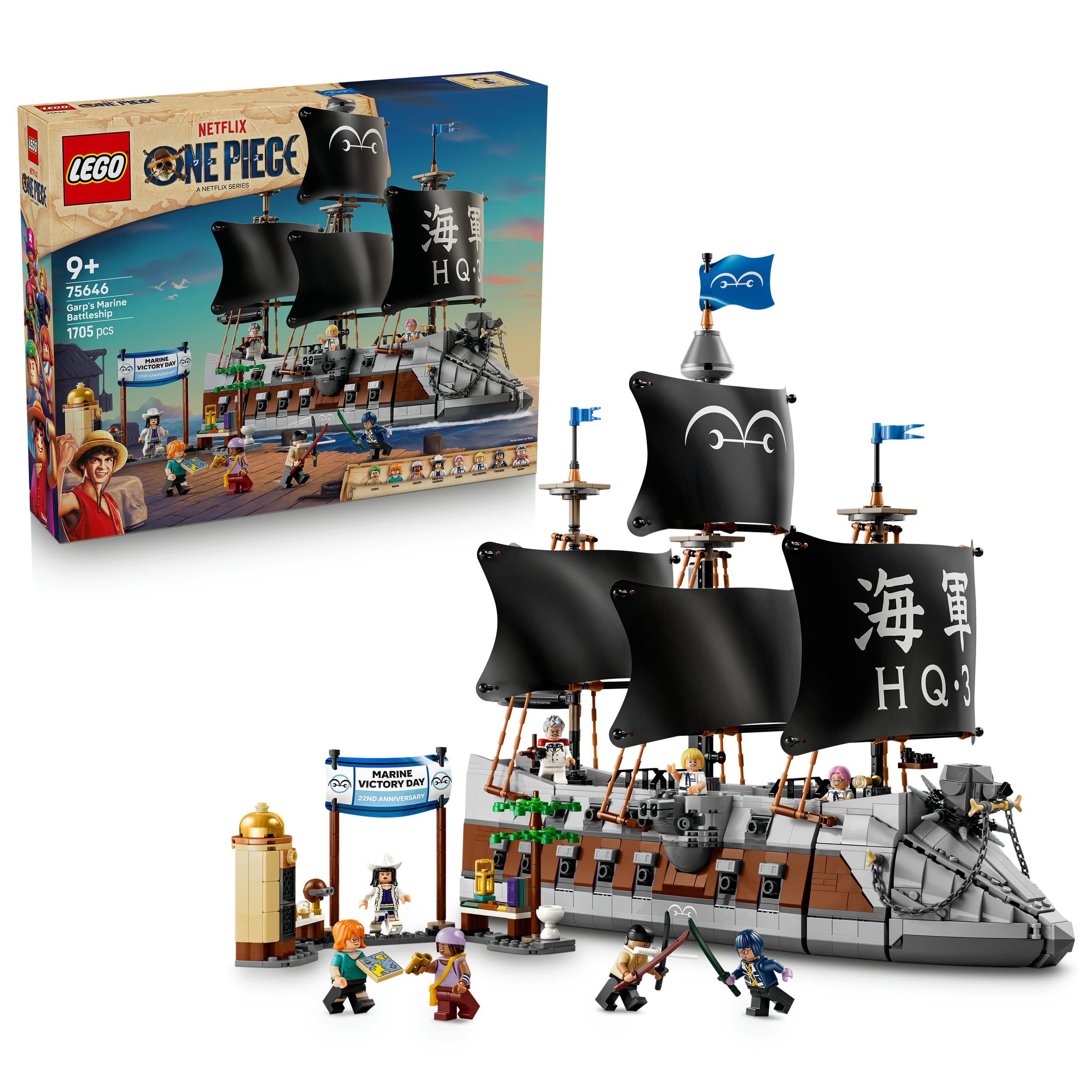 LEGO ONE PIECE 75646 Garps Marineschlachtschiff, Spielzeug ab 9 Jahren