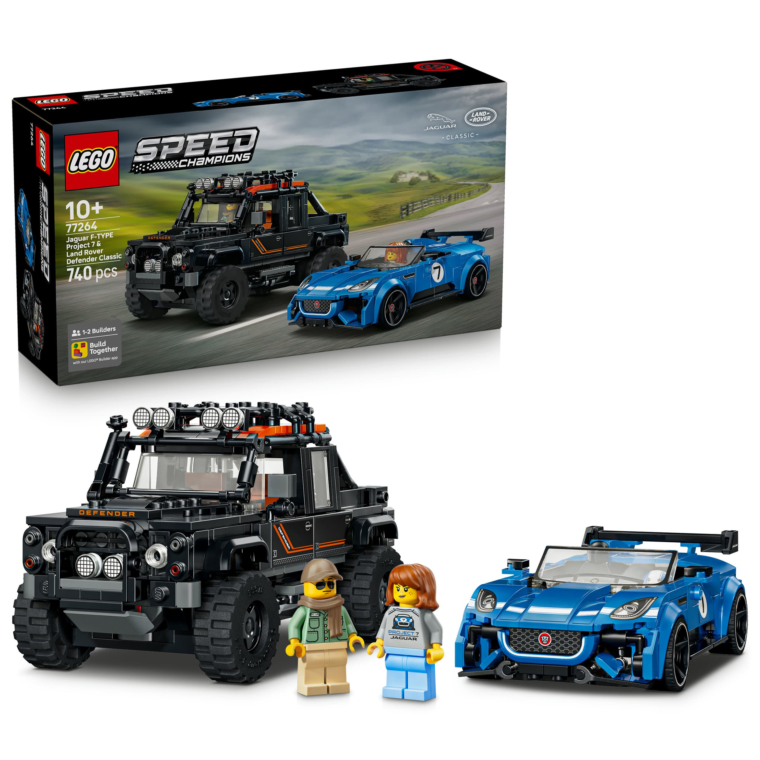 LEGO Speed Champions 77264 Jaguar Project 7 & Land Rover Defender, Spielzeugautos für Kinder
