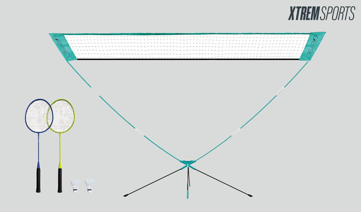 XTREM Sports - Badminton- Set mit Easy-Set-Up Netz