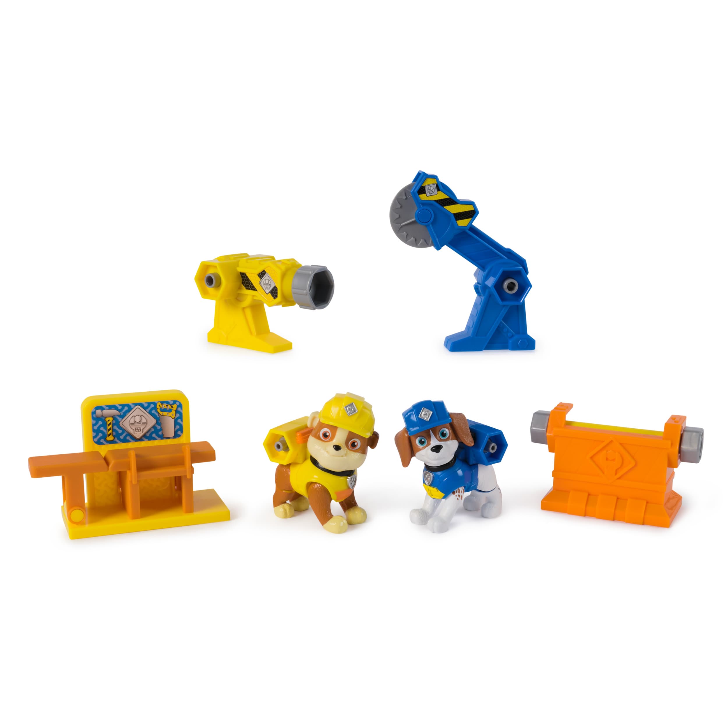 Rubble & Crew Power Tool Pups - Spielset mit 2 Hundefiguren Rubble und Wheeler, 2 Bauwerkzeugen und Bauzubehör