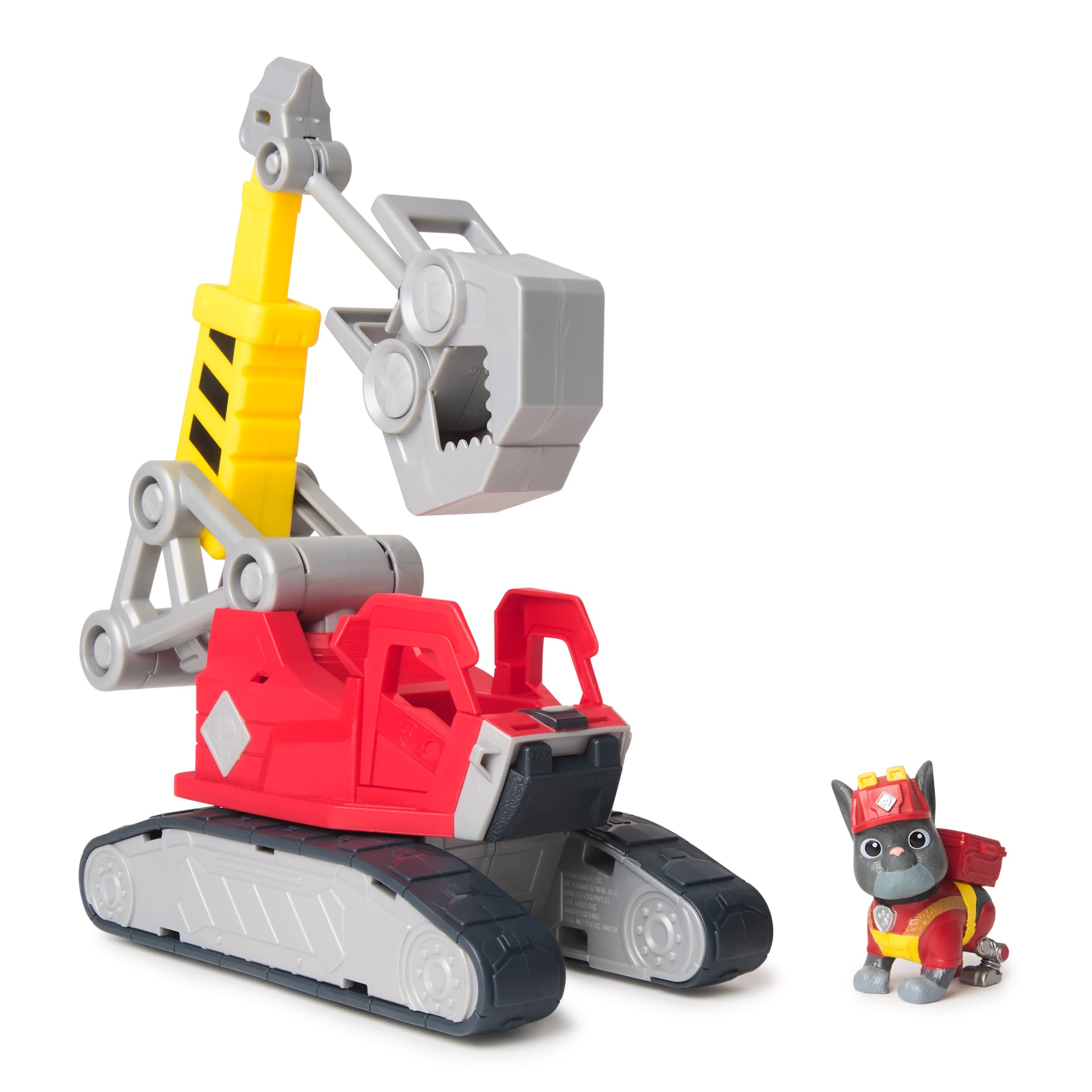 Rubble & Crew - Chargers 2-in-1 Mega Kran, Premium Baufahrzeug mit Baggerkralle, Presslufthammer sowie Charger Hundefigur
