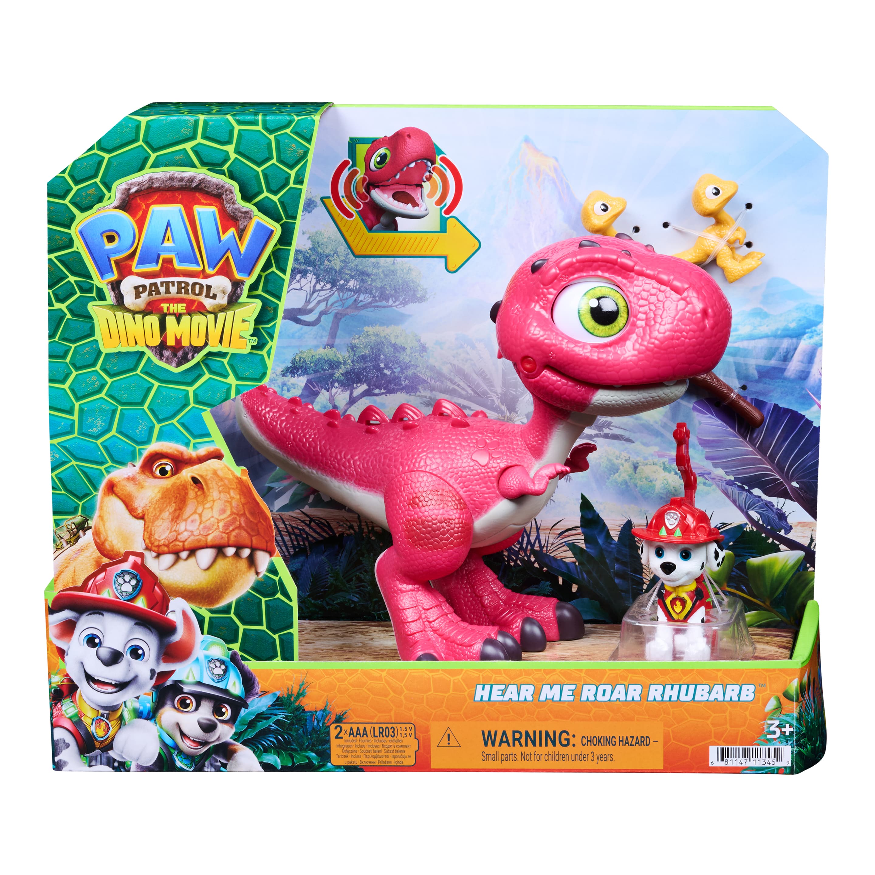 PAW Patrol: Der Dino Film, Hear Me Roar Rhabarber, Extragroße Rhubarb-Figur, der mit realistischen Brüllgeräuschen reagiert