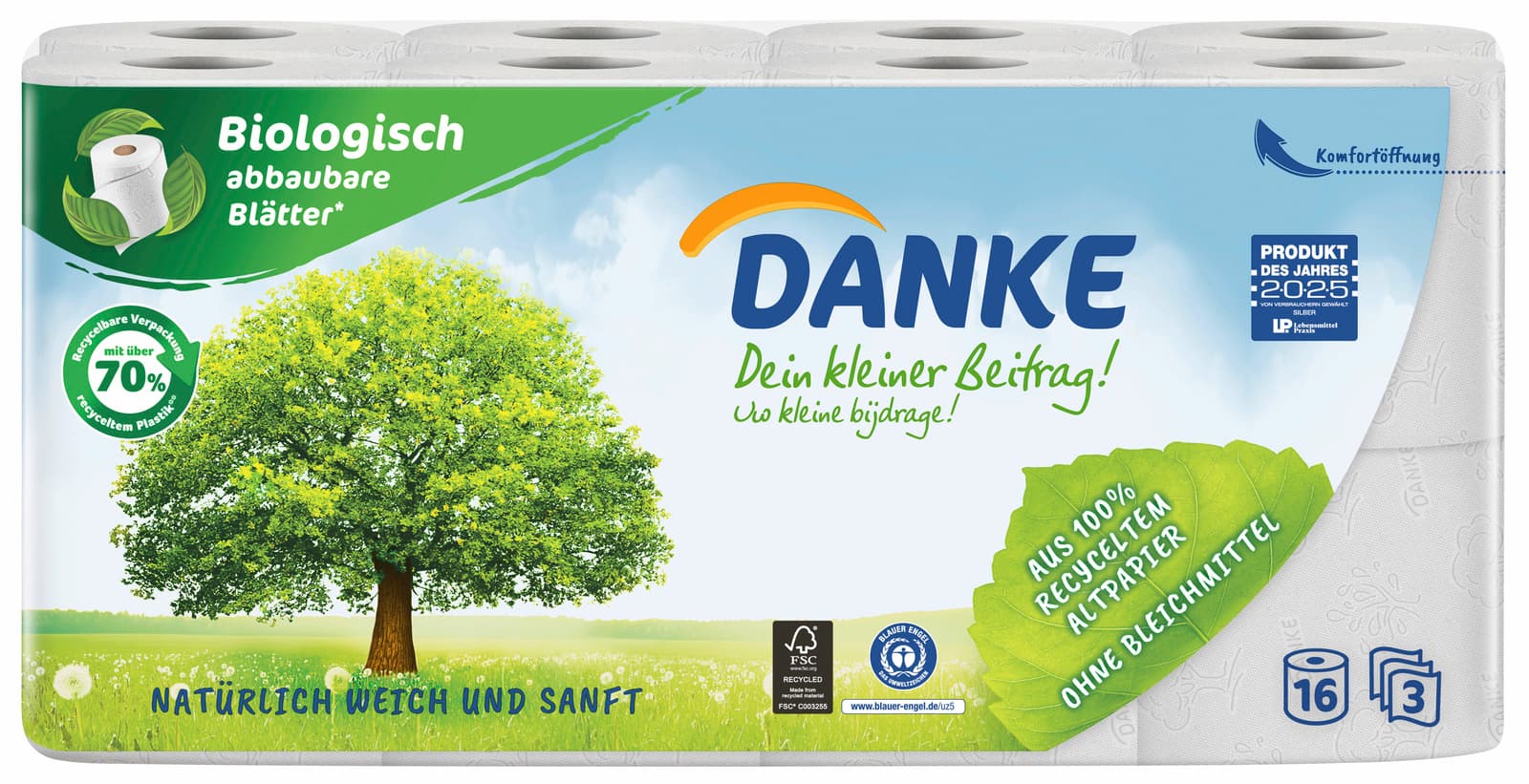 DANKE Toilettenpapier Recycling 3-lagig