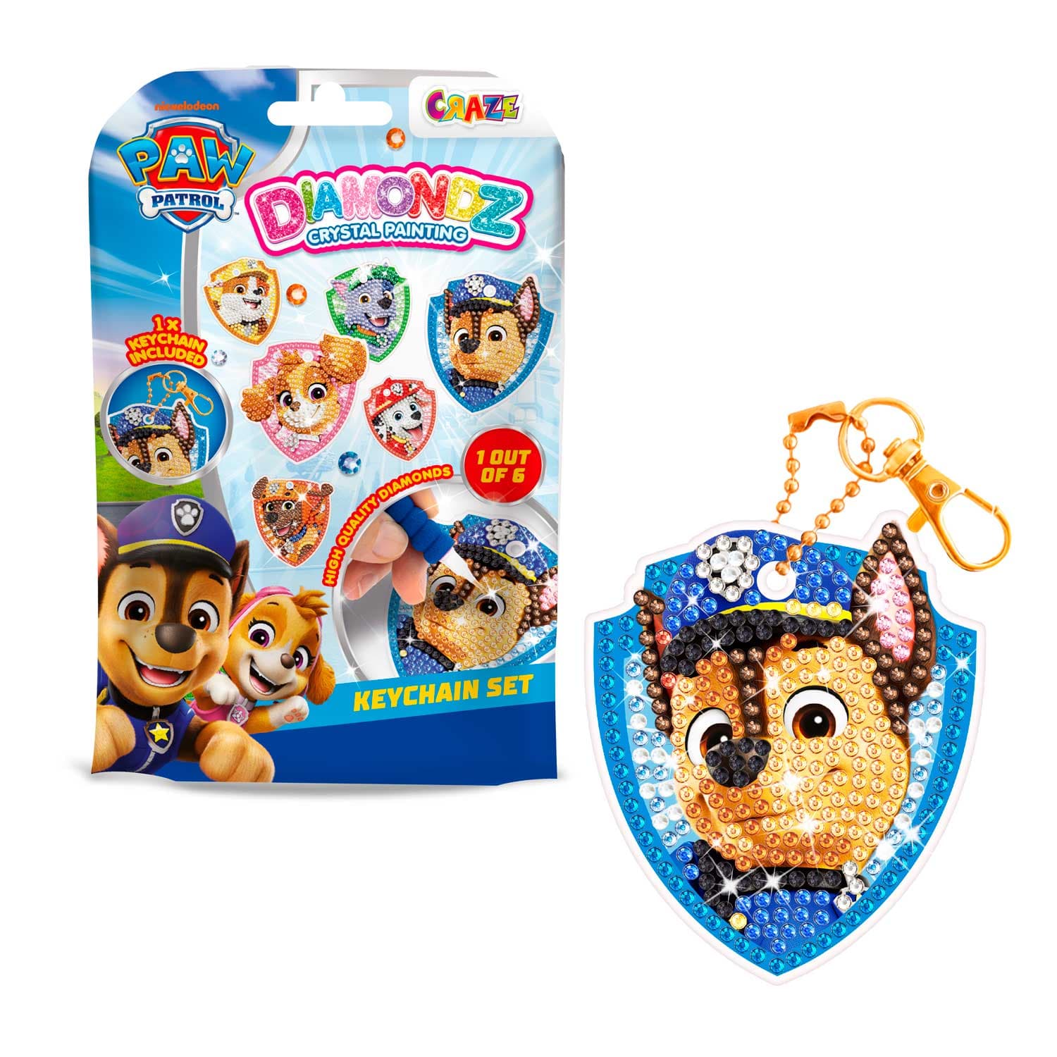 CRAZE DIAMONDZ PAW Patrol Schlüsselanhänger-Set Diamond Painting ab 5 Jahren, 1 Stück, sortiert