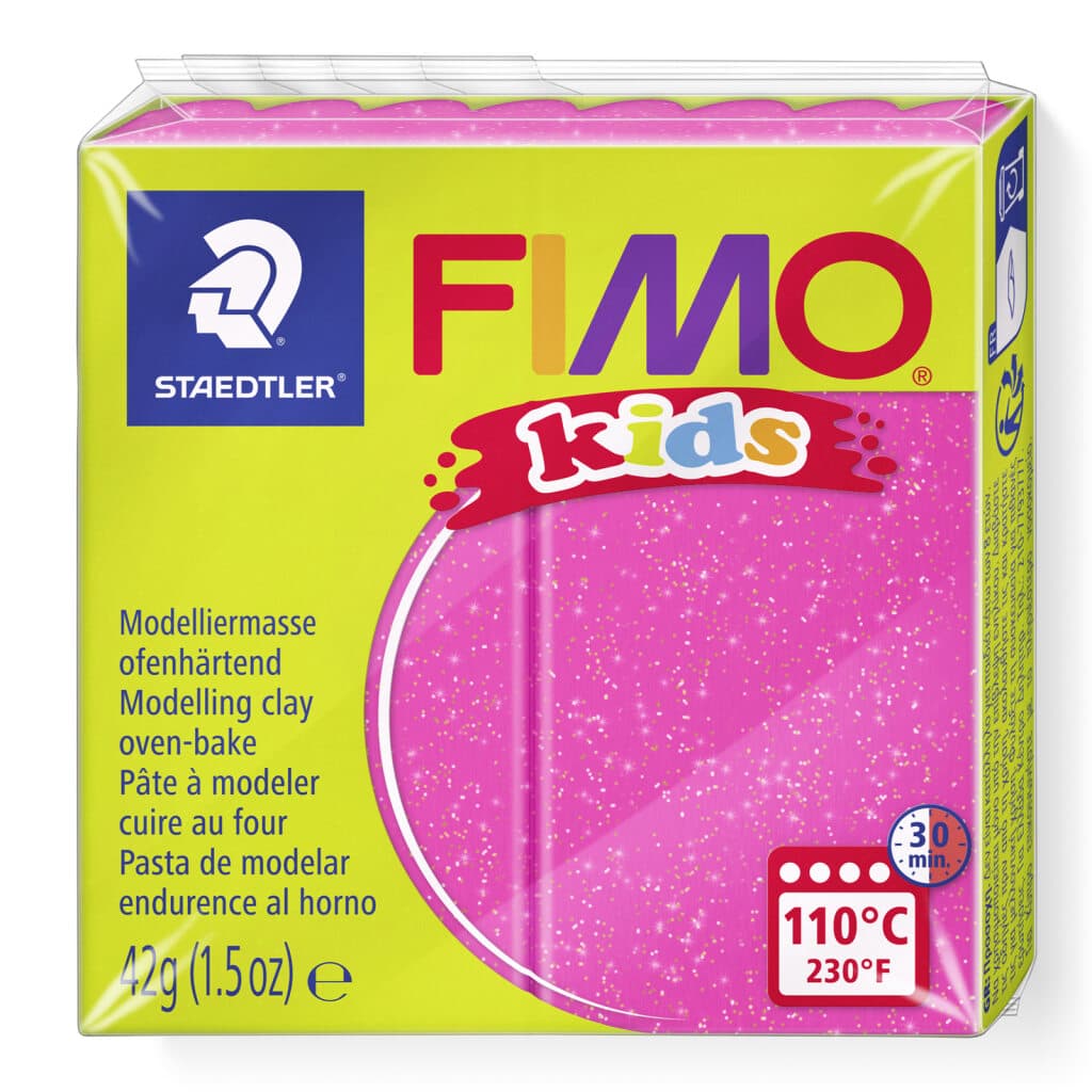 FIMO kids ofenhärtende Modelliermasse Normalblöcke 42g55x55x10mm Farbe glitter pink