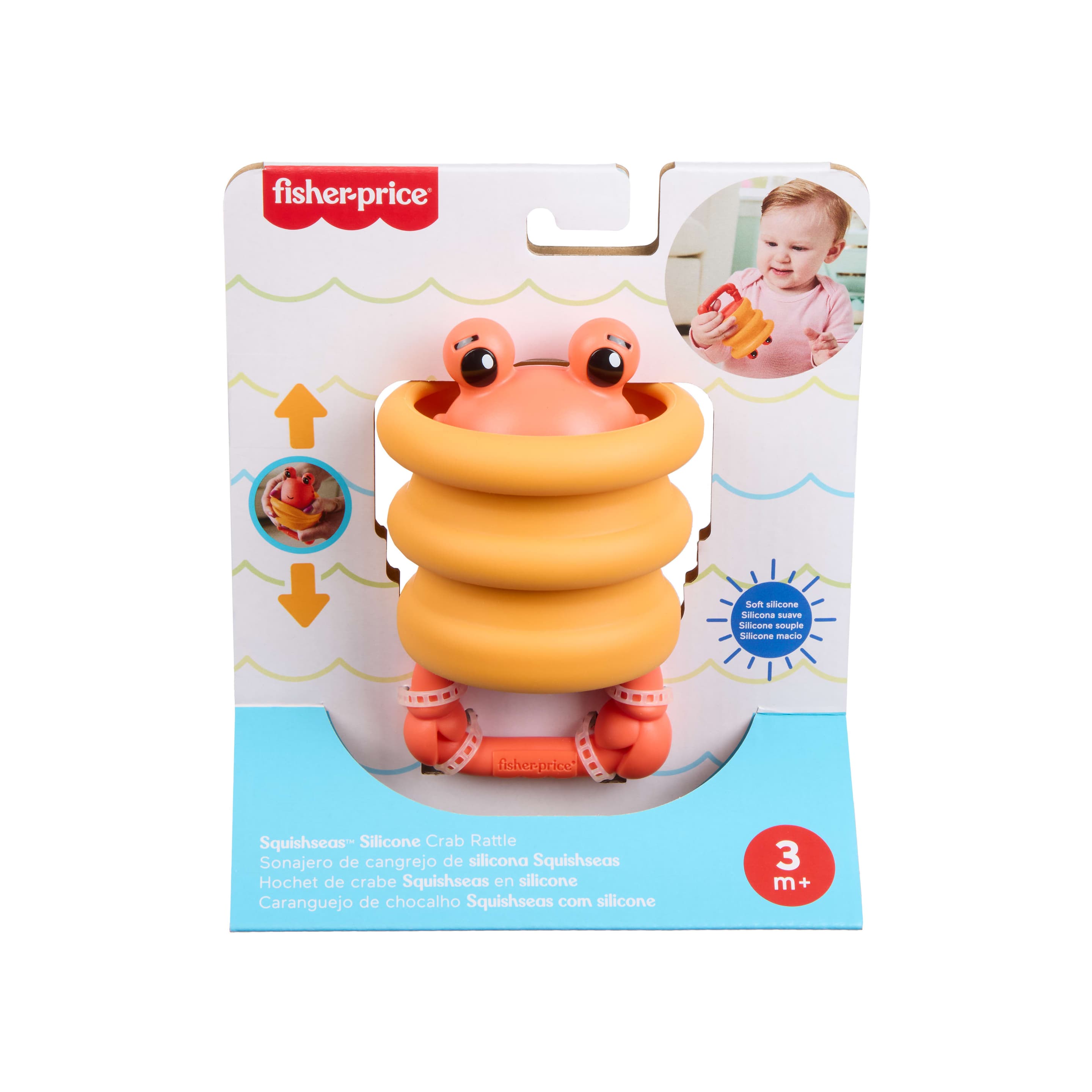 Fisher-Price Squishseas Silikon-Rasseln, Kollektion an Aktivitätsspielzeugen für Neugeborene, Stile können abweichen