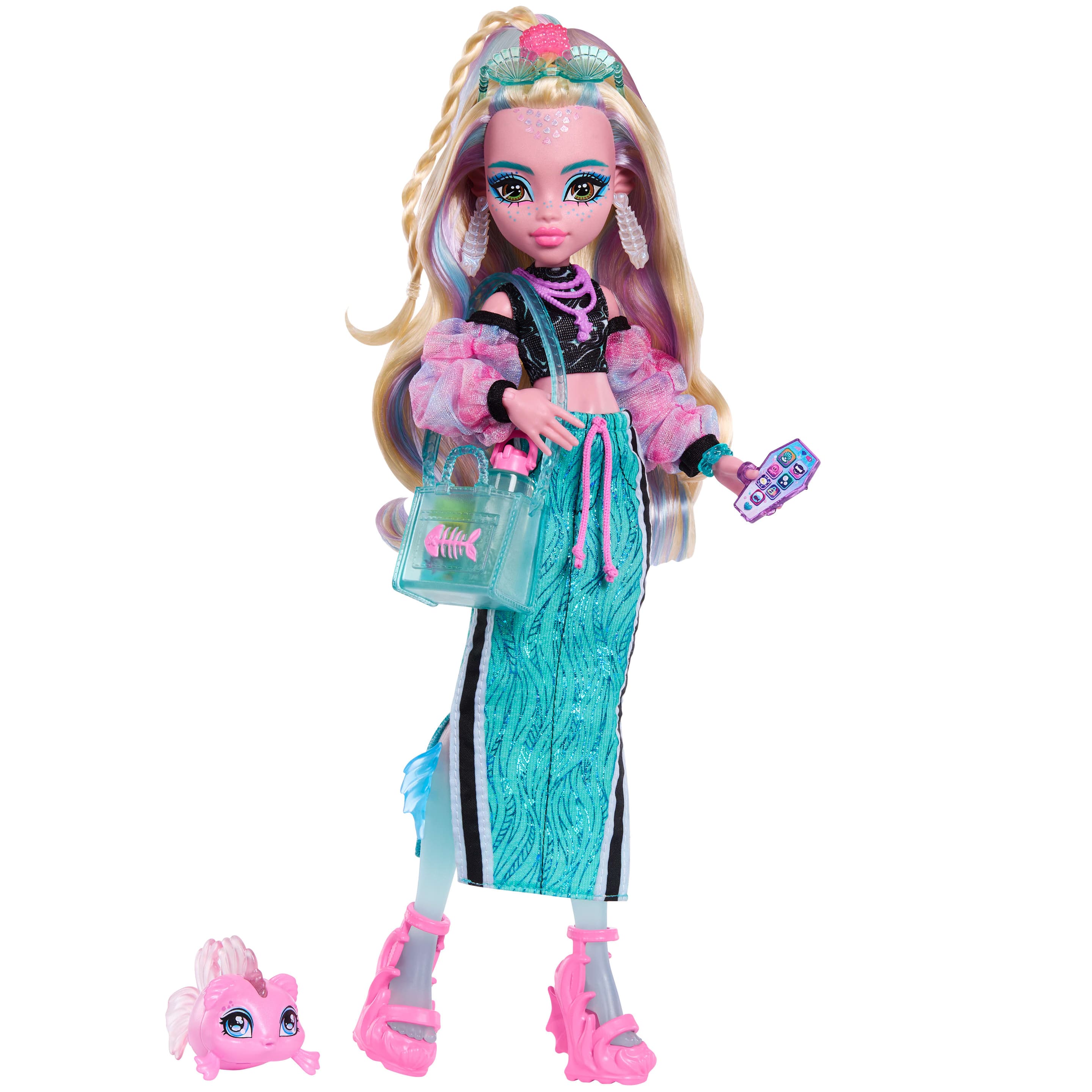 Monster High Lagoona Blue-Modepuppe im Maxirock mit Tier Neptuna und 7 Zubehörteilen