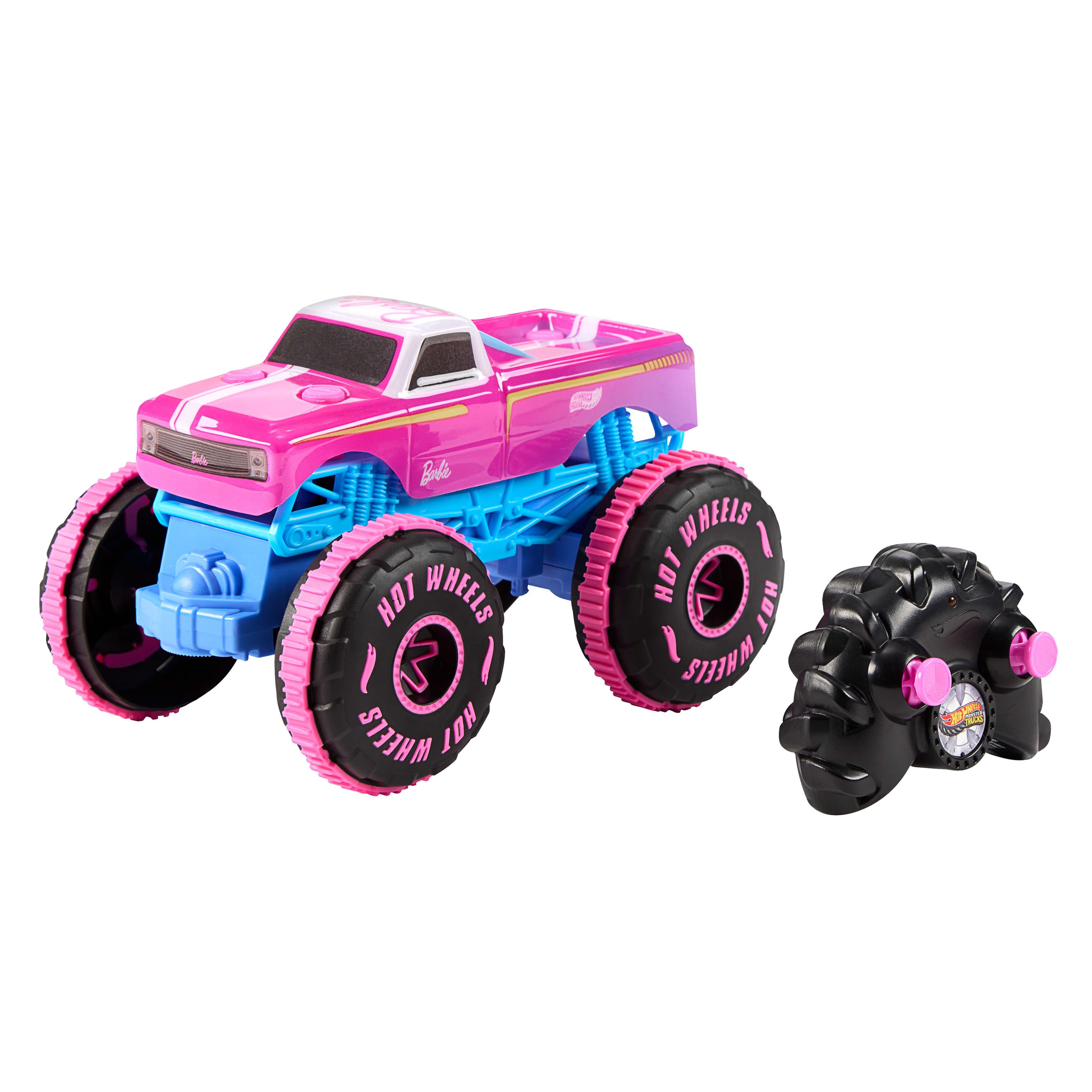 Hot Wheels Monster Trucks Barbie ferngesteuertes Spielfahrzeug im Maßstab 1:24, batteriegetriebener Truck mit Fernbedienung