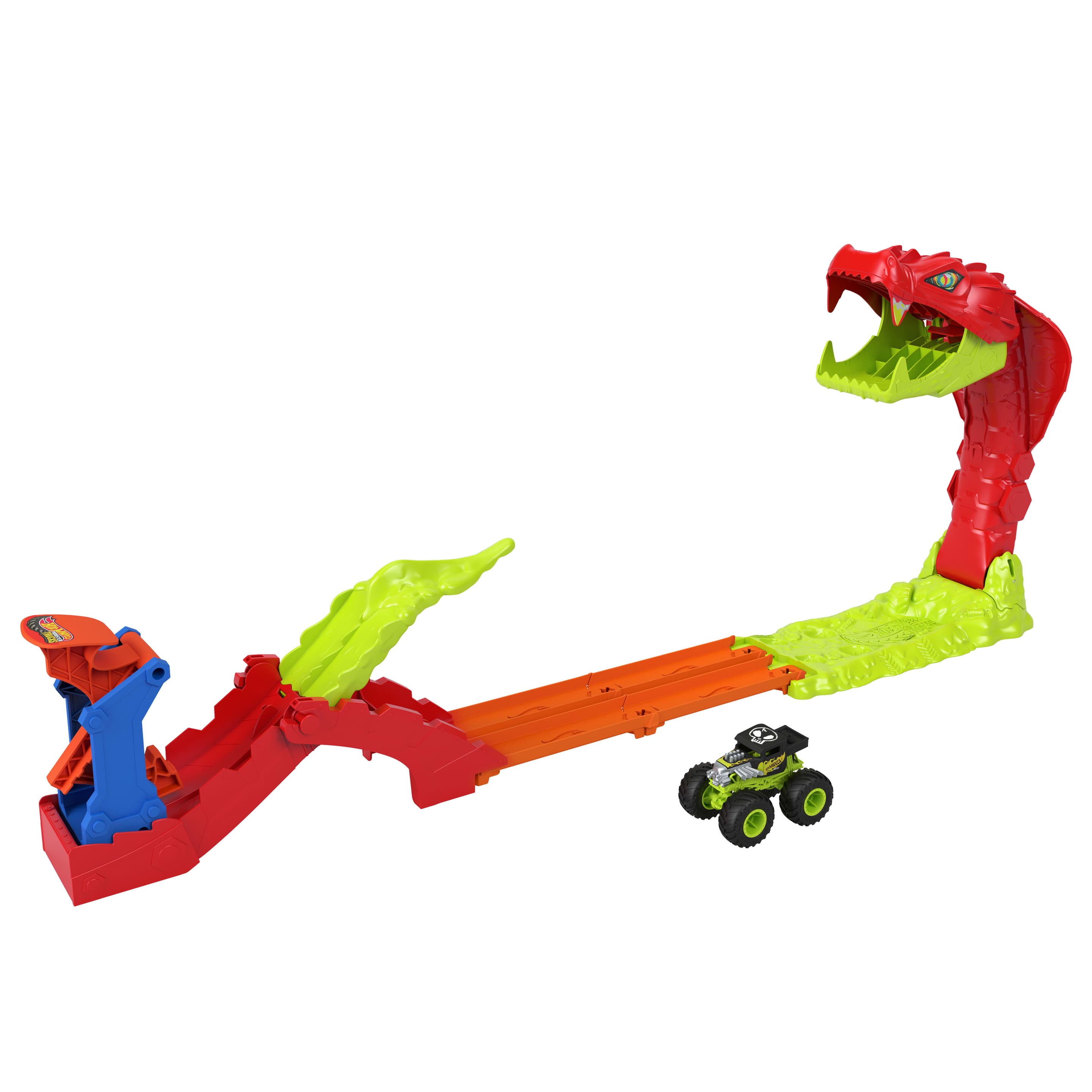 Hot Wheels Monster Trucks Snake Slam Takedown Spielset mit Bone Shaker Spielfahrzeug im Maßstab 1:64