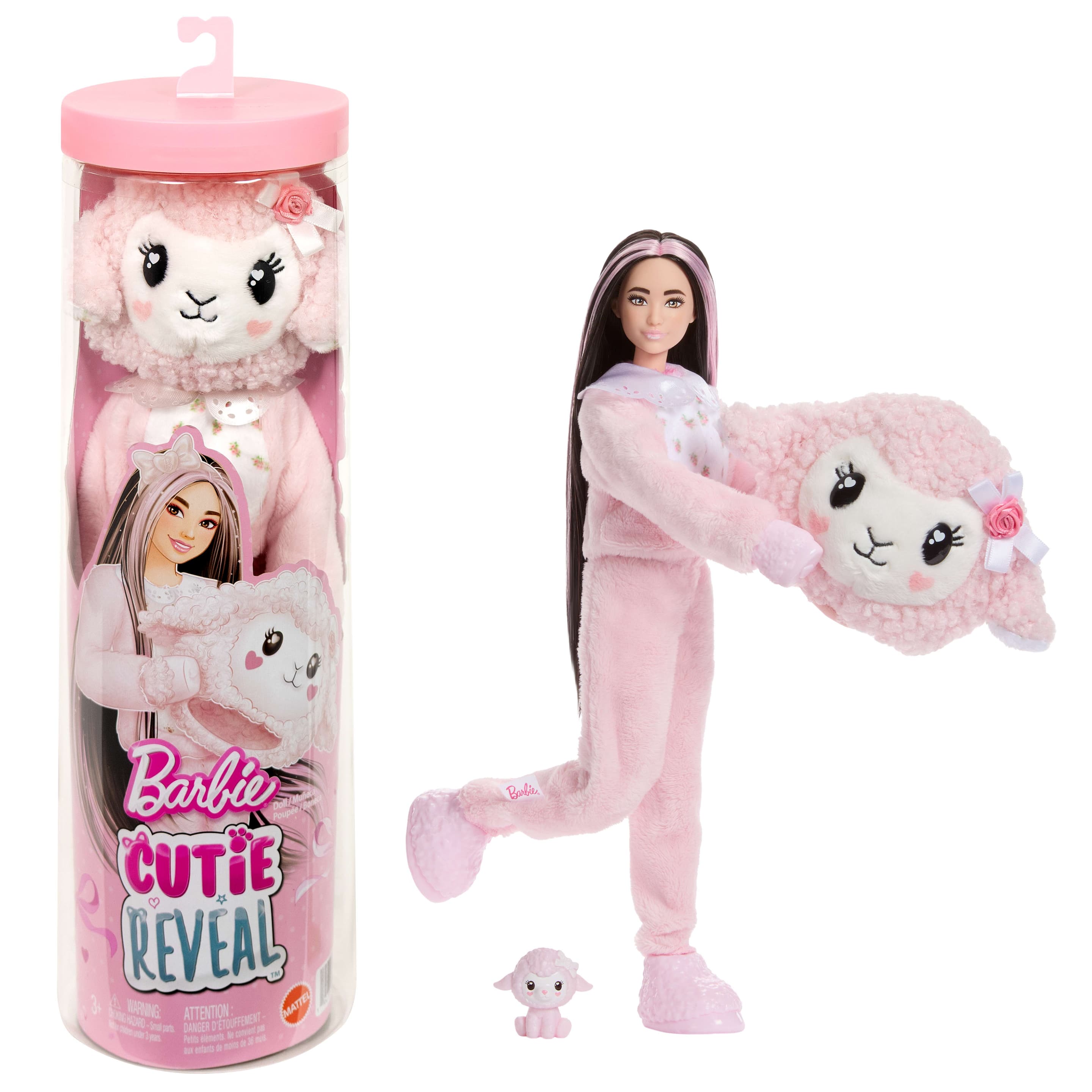 Barbie Cutie Reveal Puppe und Zubehör, Lamm der Cuddly-Reihe mit 10 Überraschungen